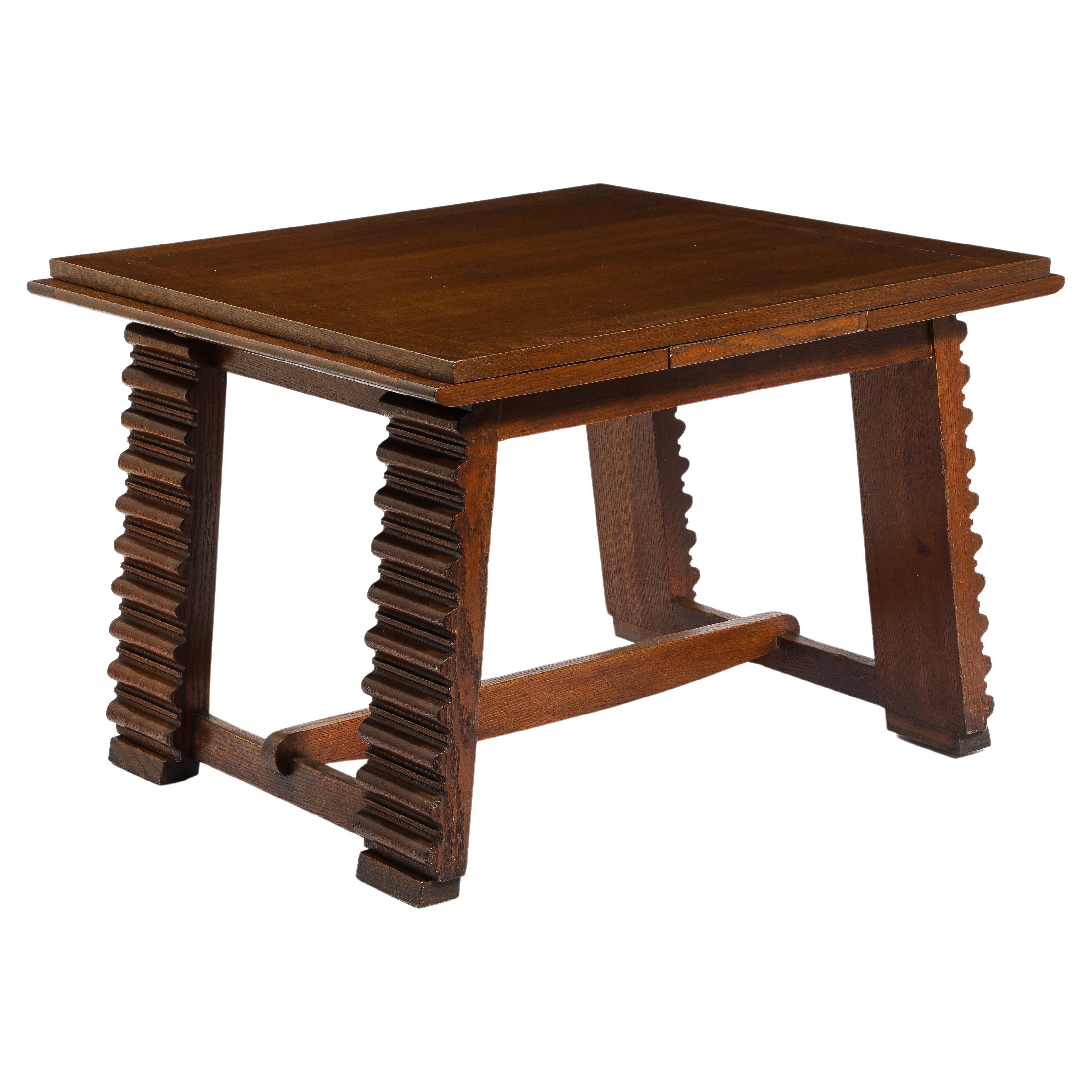 Charles Dudouyt Tavolo da centro espandibile in Oak, Francia, anni '40
