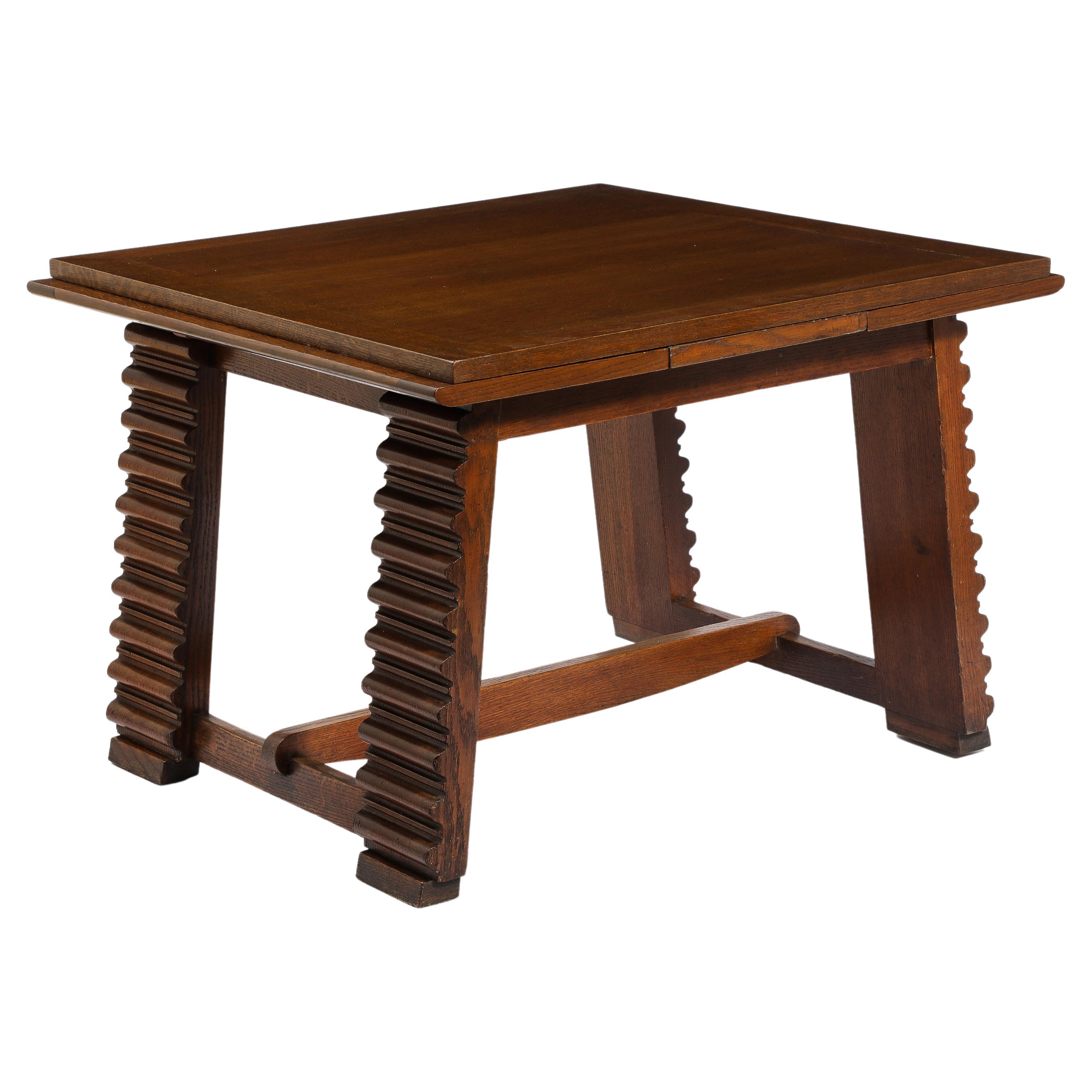 Charles Dudouyt Expandable Oak Center Table, France 1940's For Sale