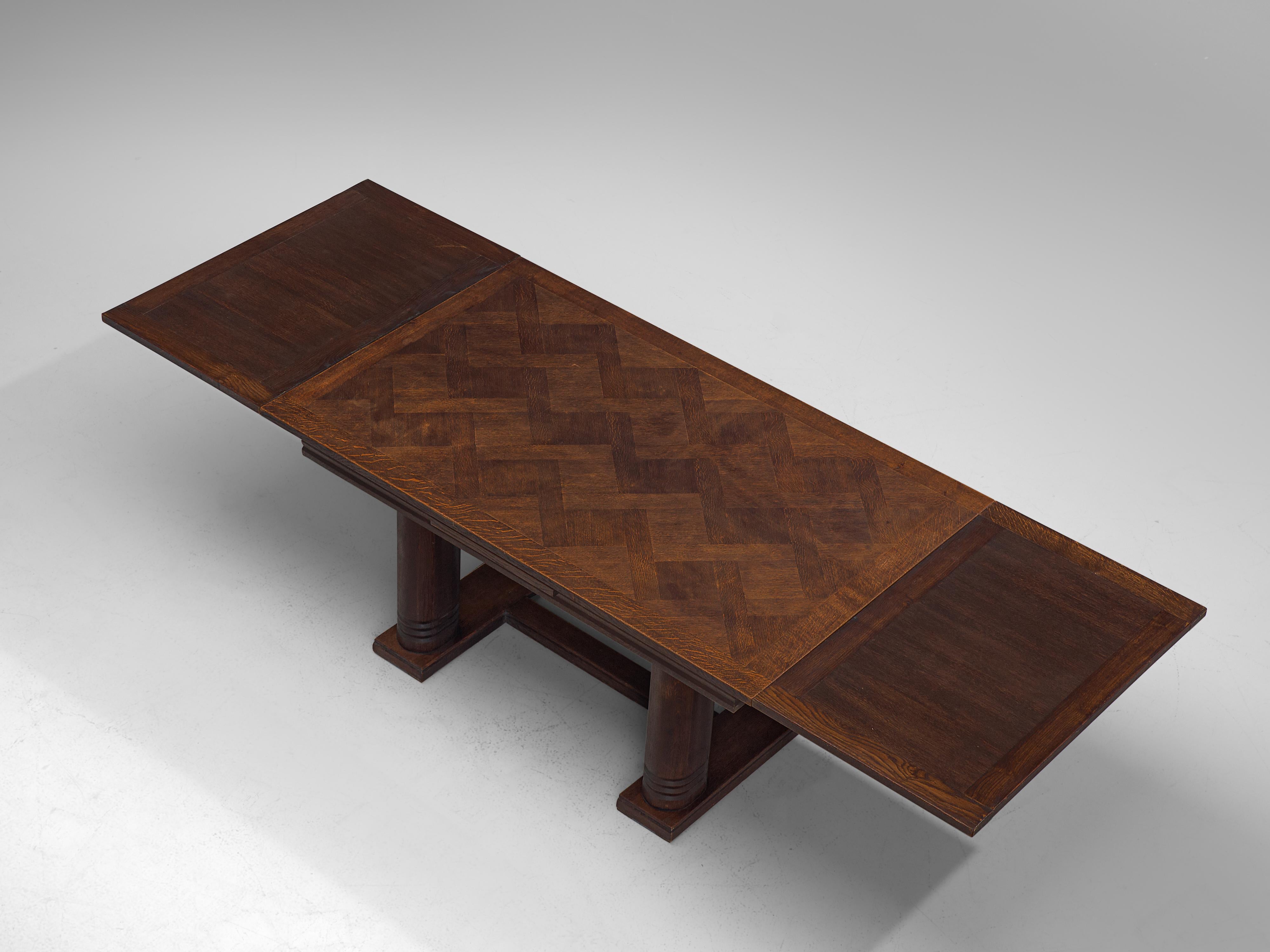 French Charles Dudouyt Art Deco Extendable Dining Table in Stained Oak