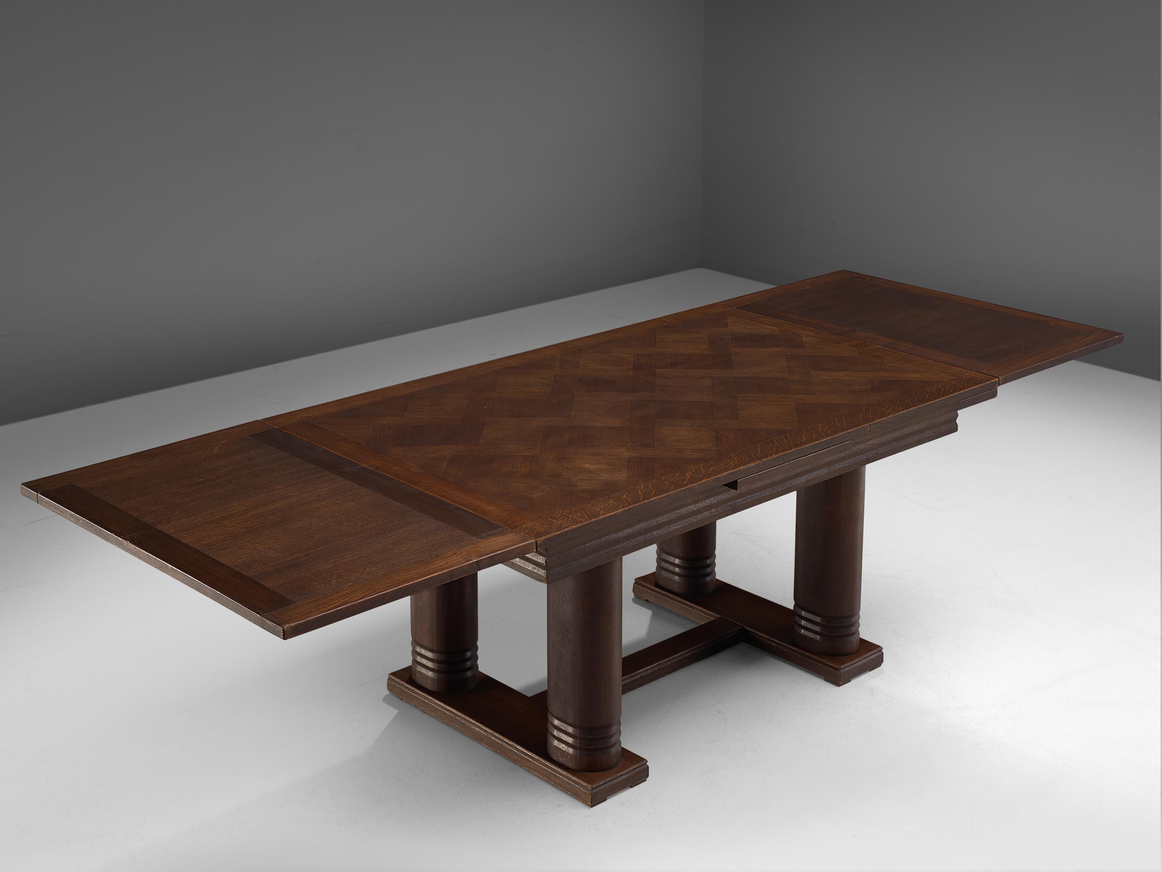 Mid-20th Century Charles Dudouyt Art Deco Extendable Dining Table in Stained Oak