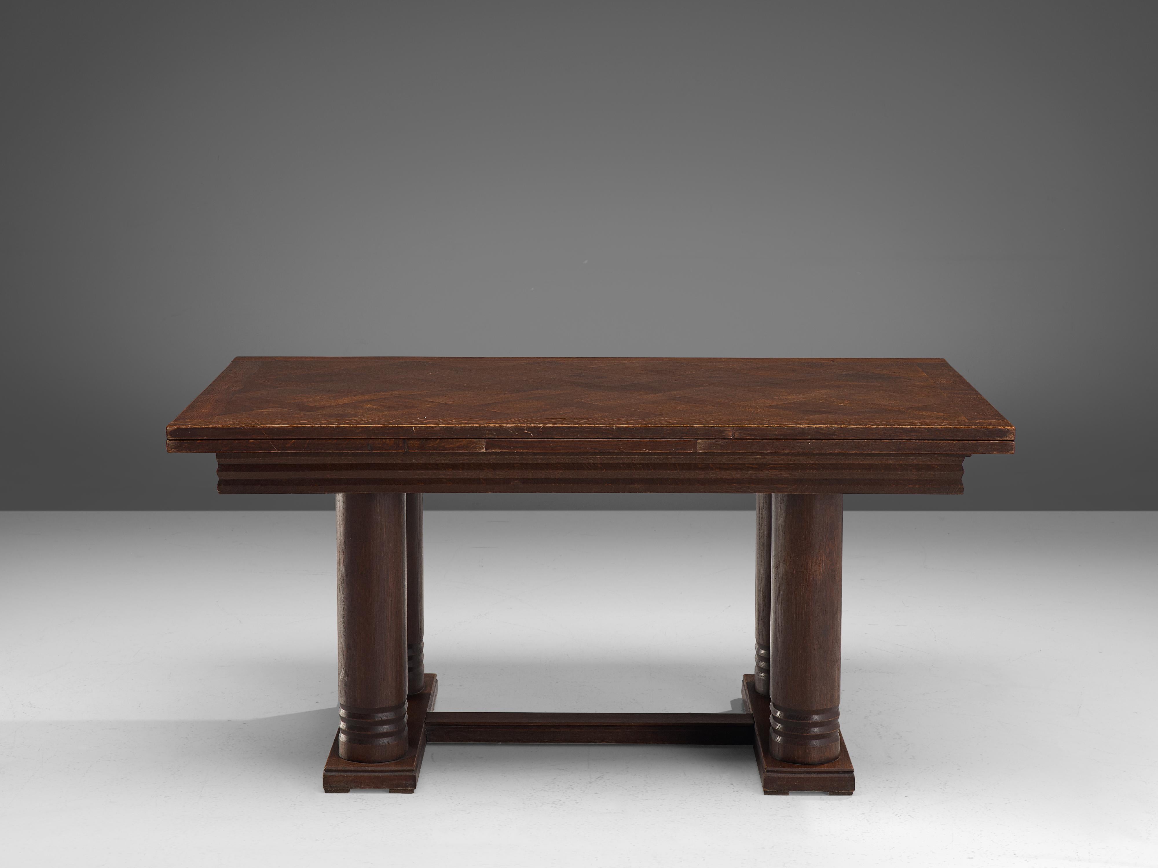 Charles Dudouyt Art Deco Extendable Dining Table in Stained Oak 4