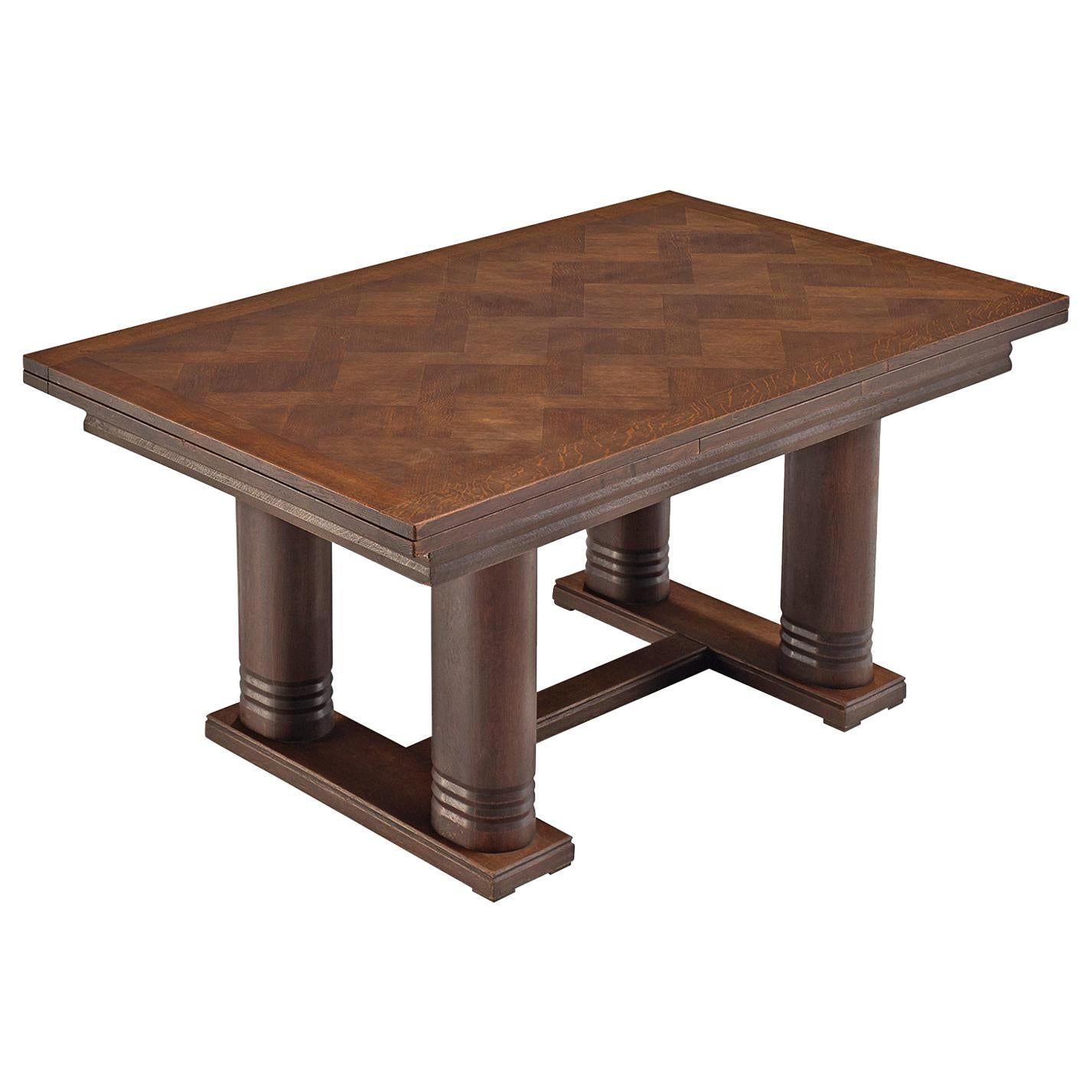 Charles Dudouyt Extendable Table in Dark Stained Oak
