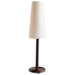 Charles Dudouyt Floor Lamp in Carved Oak with Ivory Shade, France, 1940s