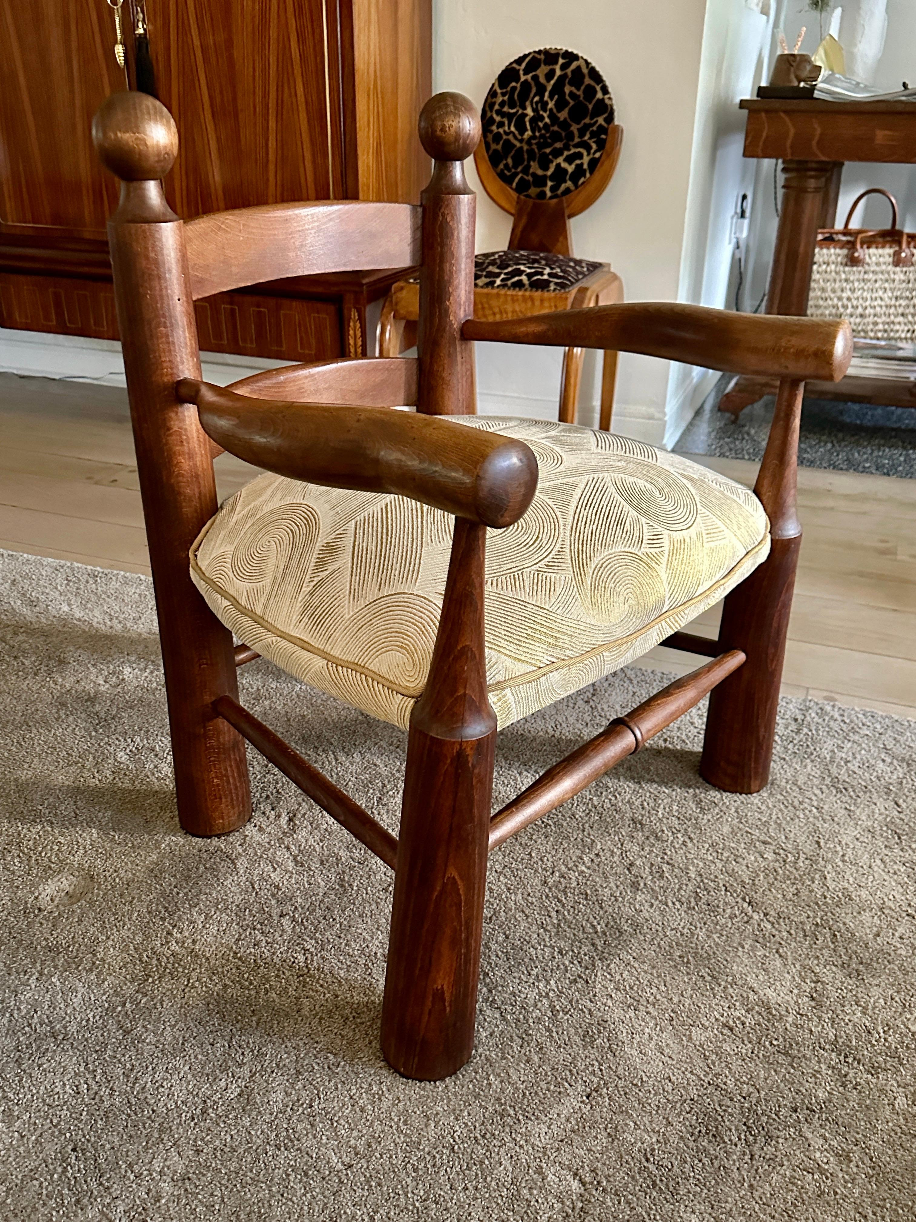 Silk Charles Dudouyt French 1940s Oak Chair For Sale