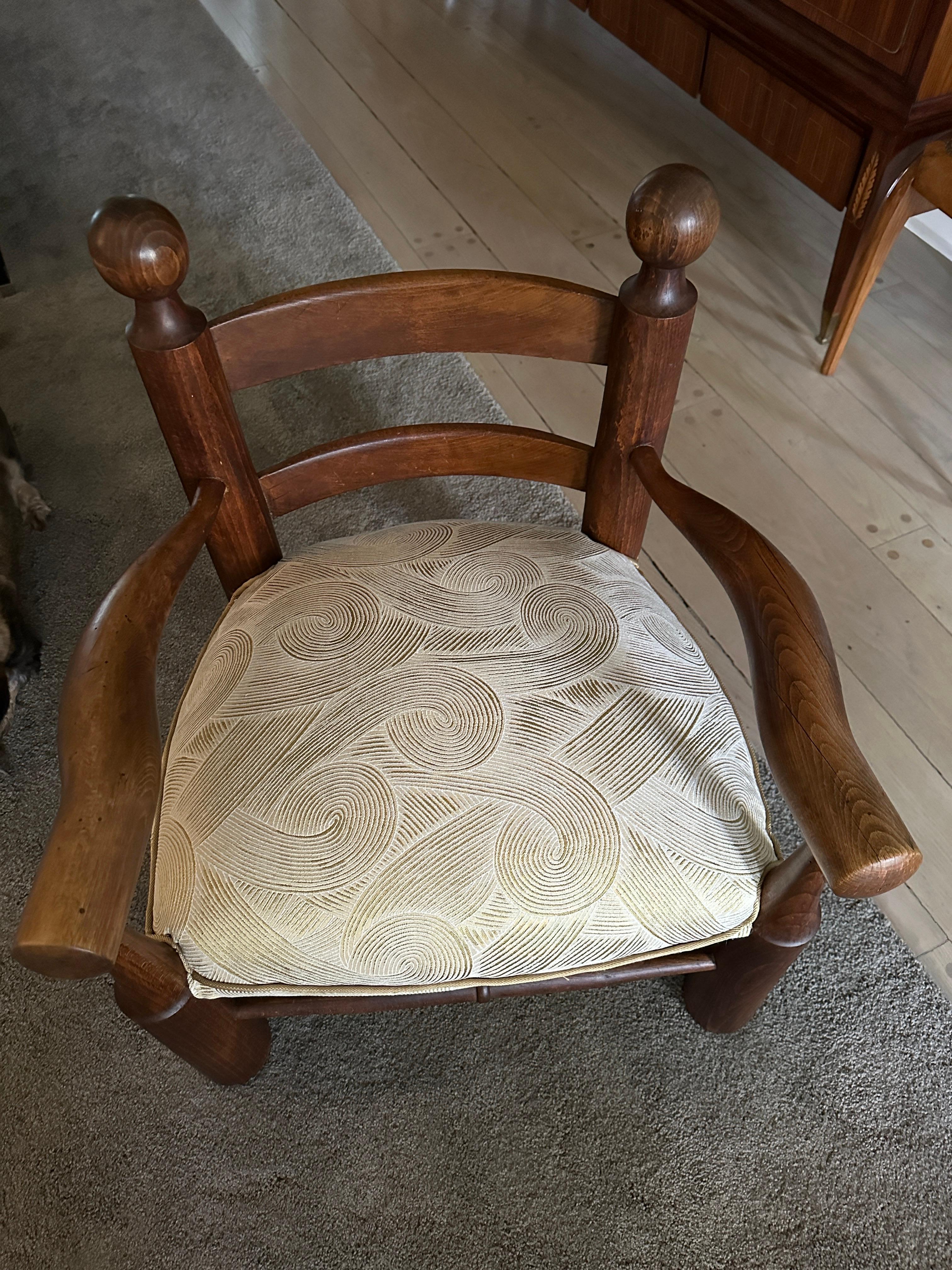 Charles Dudouyt French 1940s Oak Chair For Sale 4