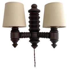 Charles Dudouyt French Oak Wall Sconce rewired US with plug in option