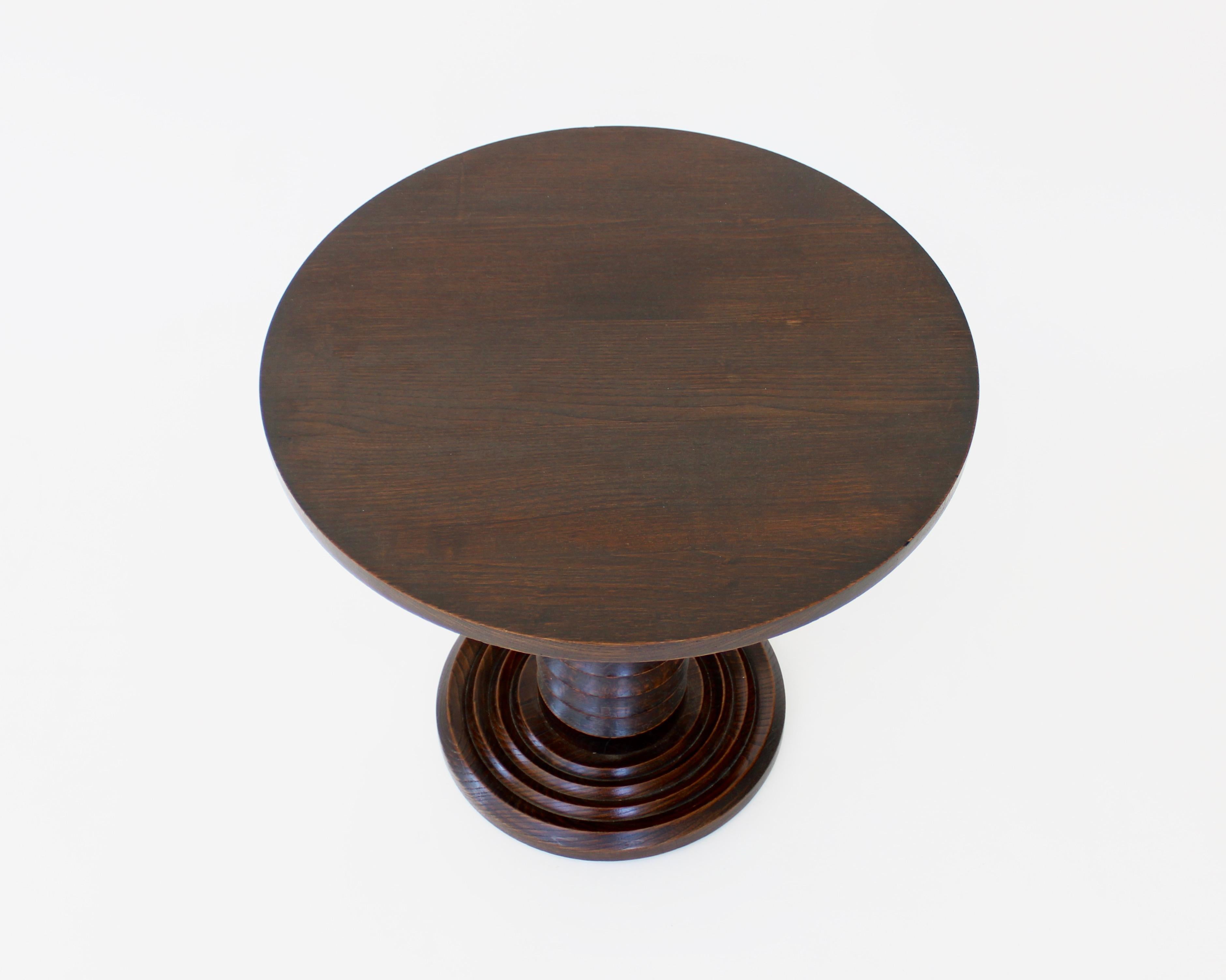 Mid-Century Modern Charles Dudouyt French Dark Oak Side Table or Guerdon, c 1930
