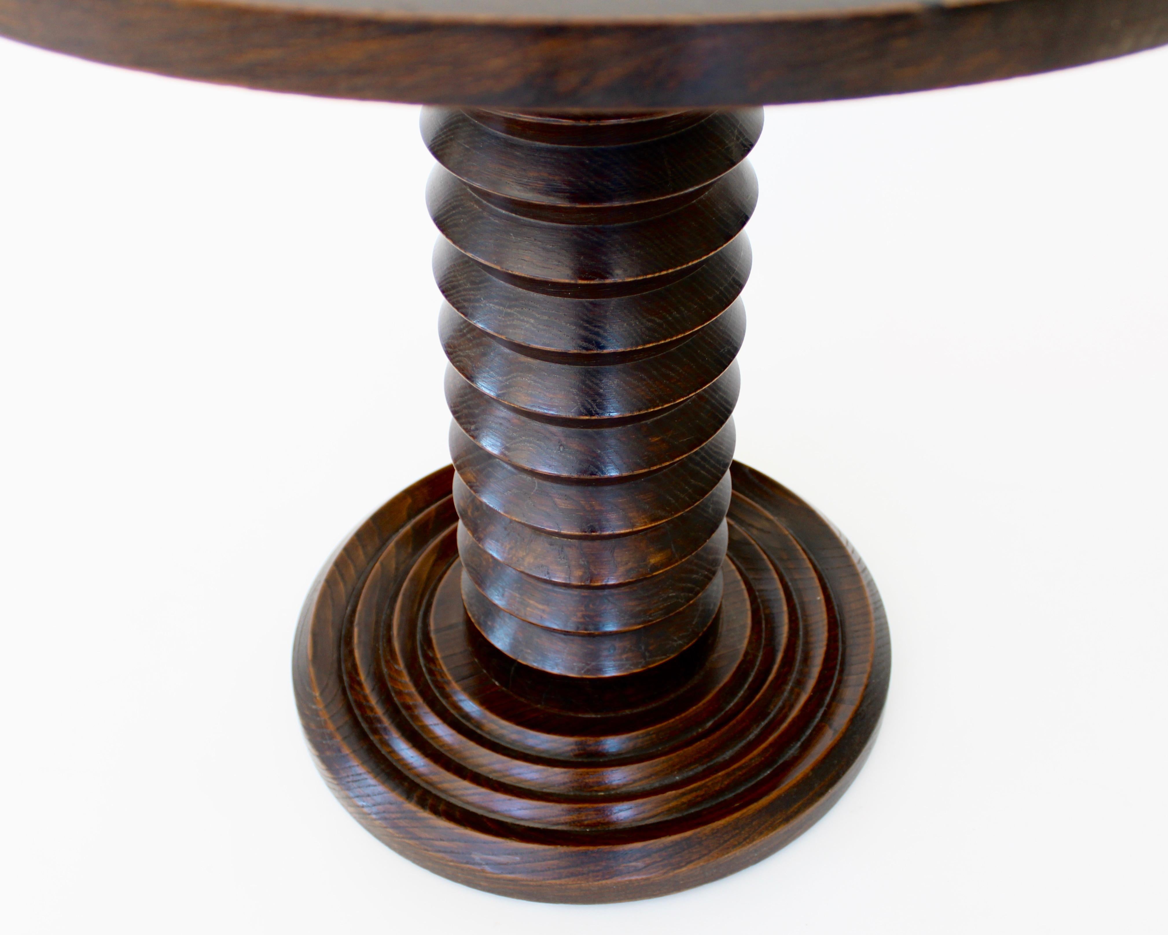Charles Dudouyt French Dark Oak Side Table or Guerdon, c 1930 In Good Condition In Chicago, IL