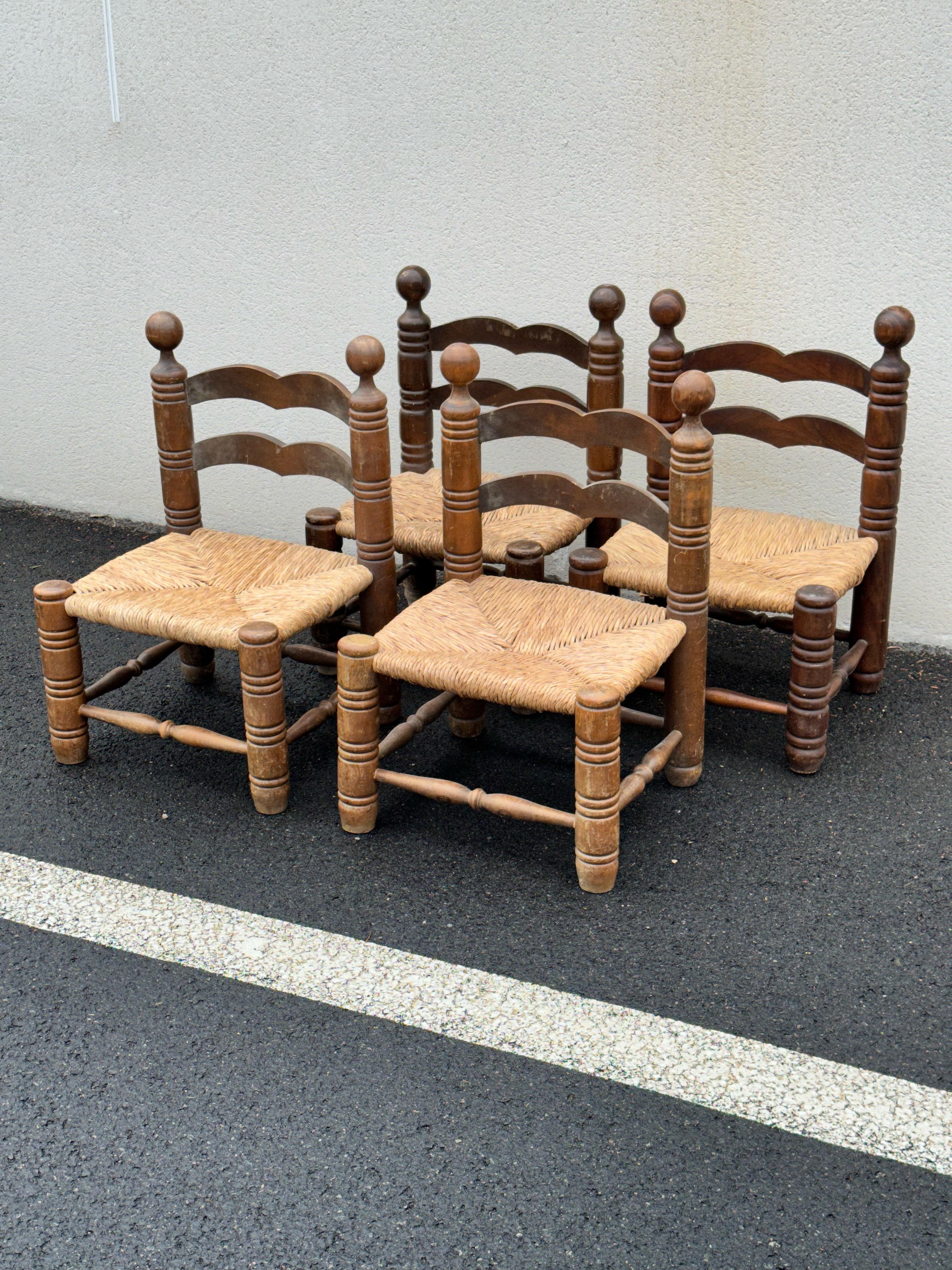 Charles Dudouyt, French decorator, set of 4 low chairs, 1940s For Sale 6