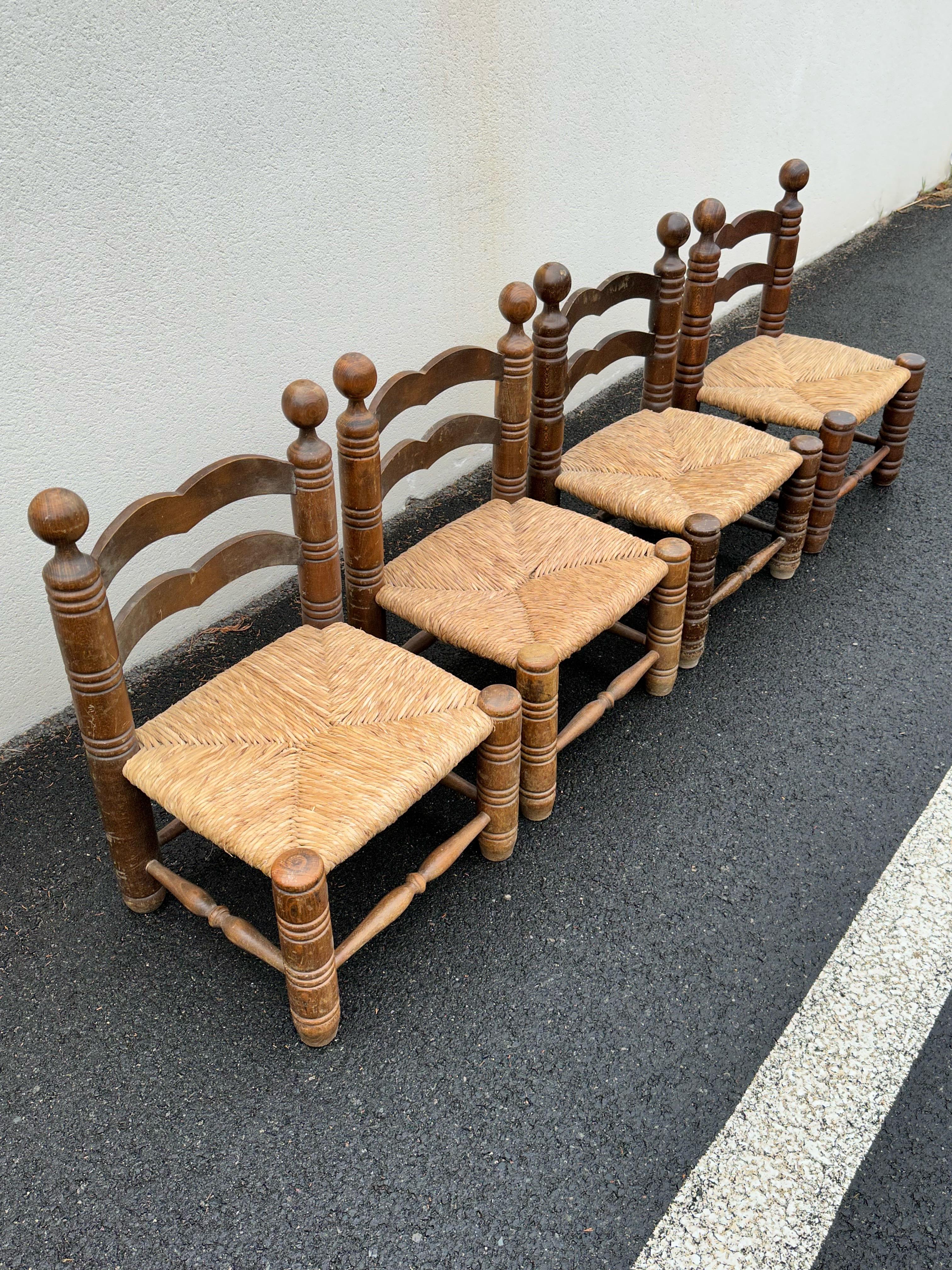 European Charles Dudouyt, French decorator, set of 4 low chairs, 1940s For Sale