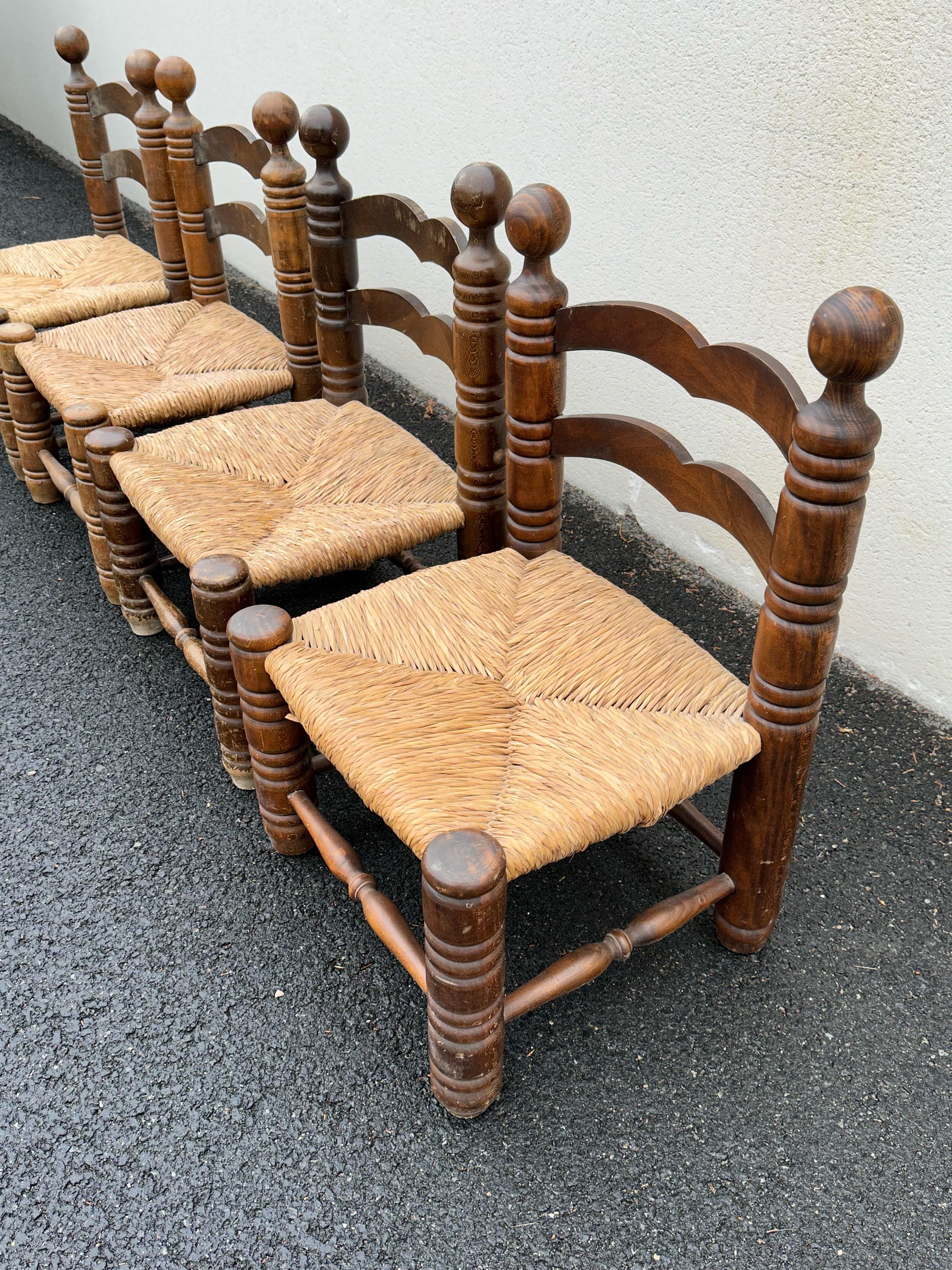 Charles Dudouyt, French decorator, set of 4 low chairs, 1940s In Good Condition For Sale In leucate, FR