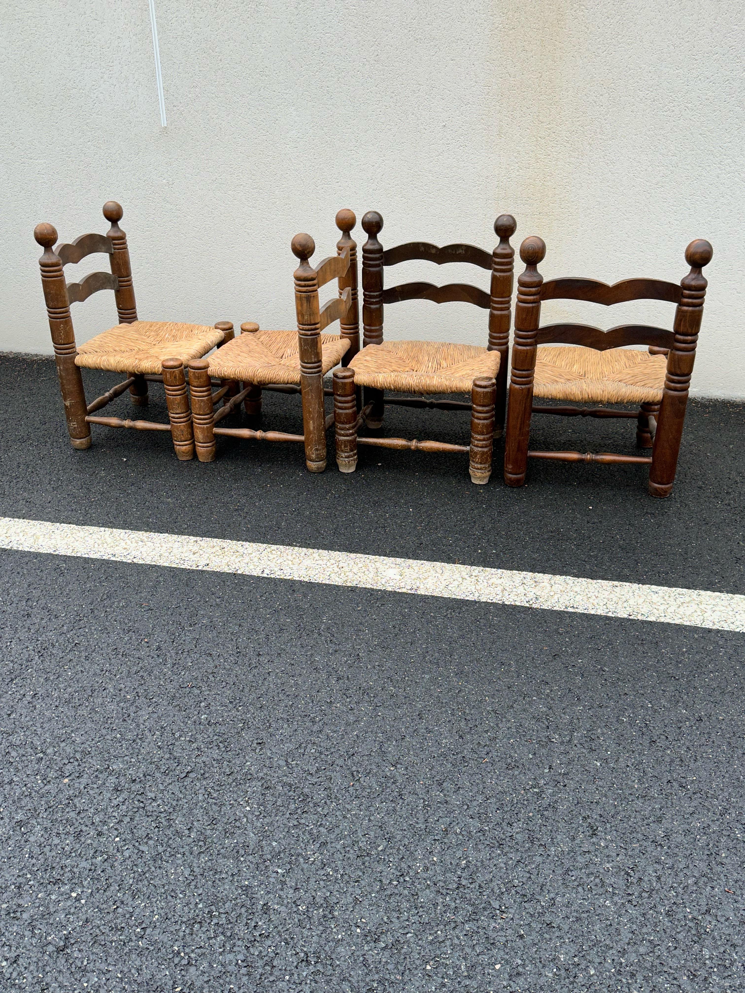 Mid-20th Century Charles Dudouyt, French decorator, set of 4 low chairs, 1940s For Sale