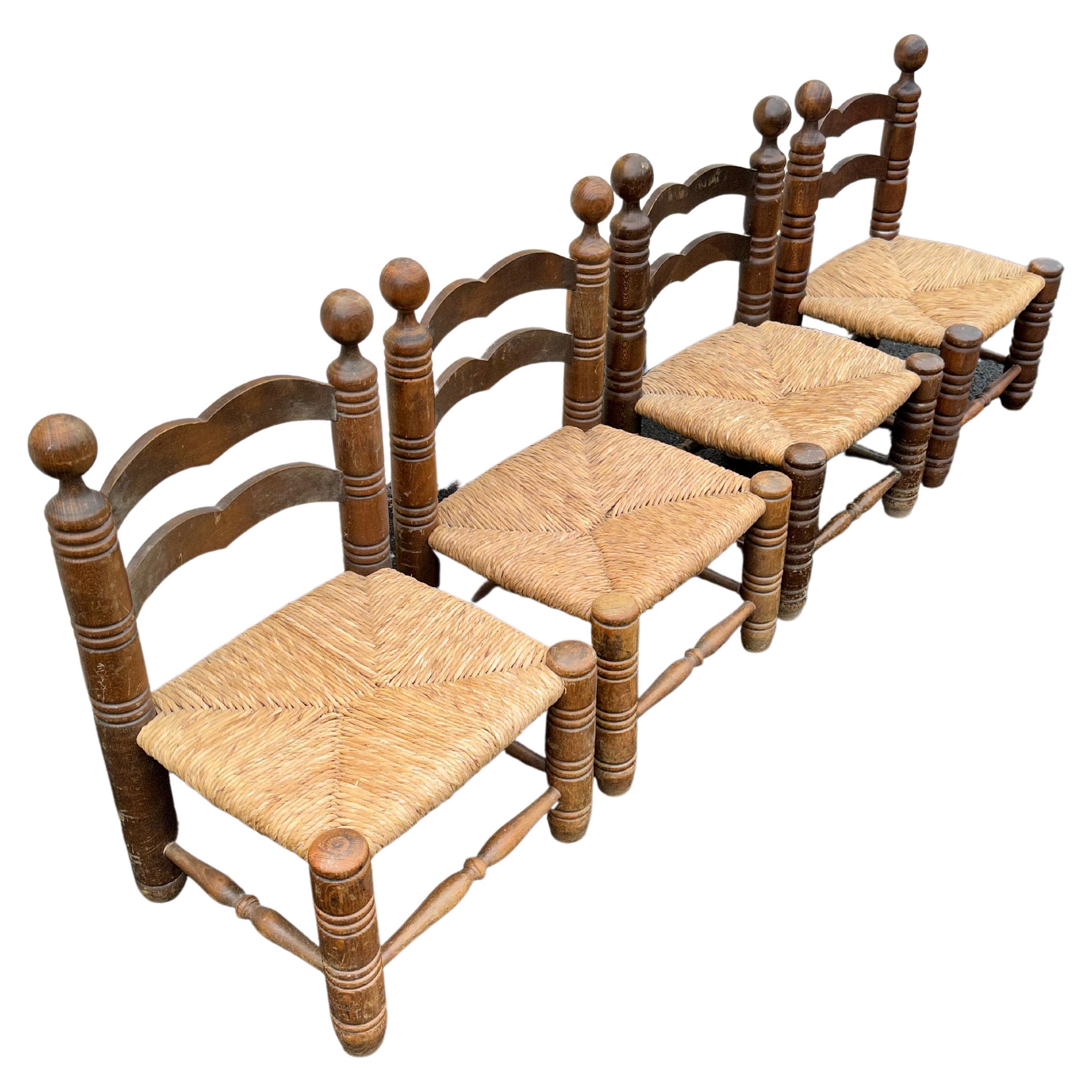 Charles Dudouyt, French decorator, set of 4 low chairs, 1940s