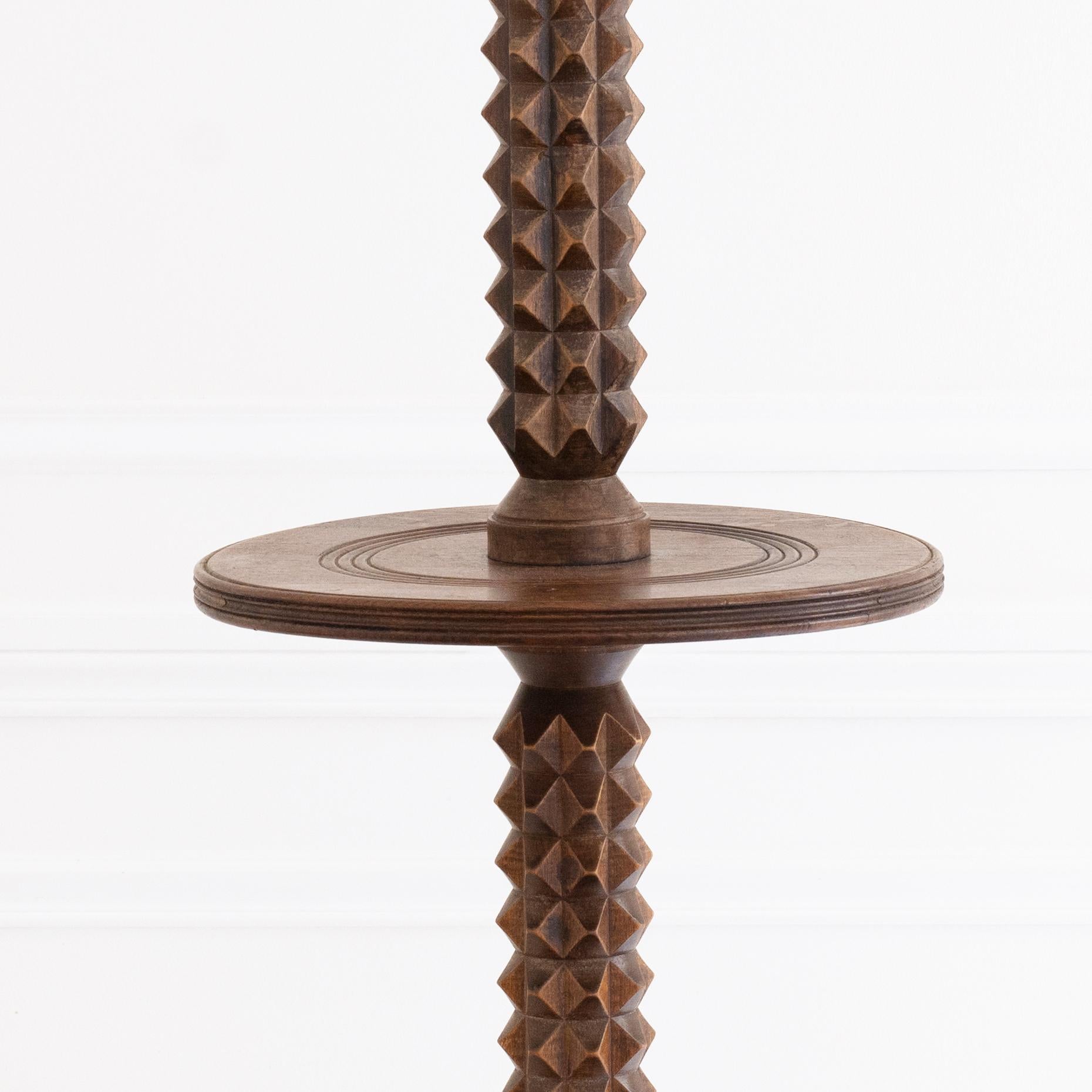 Charles Dudouyt, Vintage French Floor Lamp in Carved Walnut, Art Déco, 1940s For Sale 1