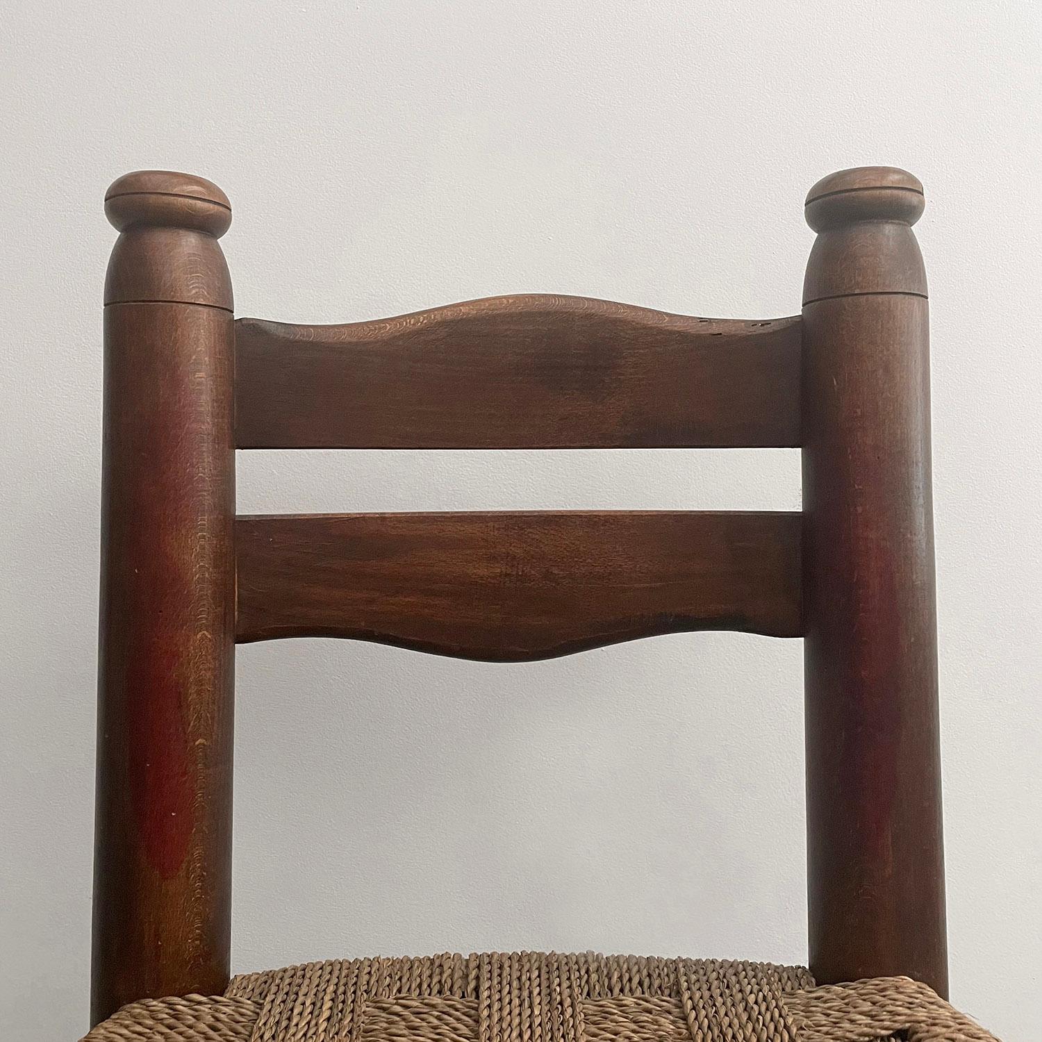 Charles Dudouyt French Oak & Rush Rope Chair For Sale 12