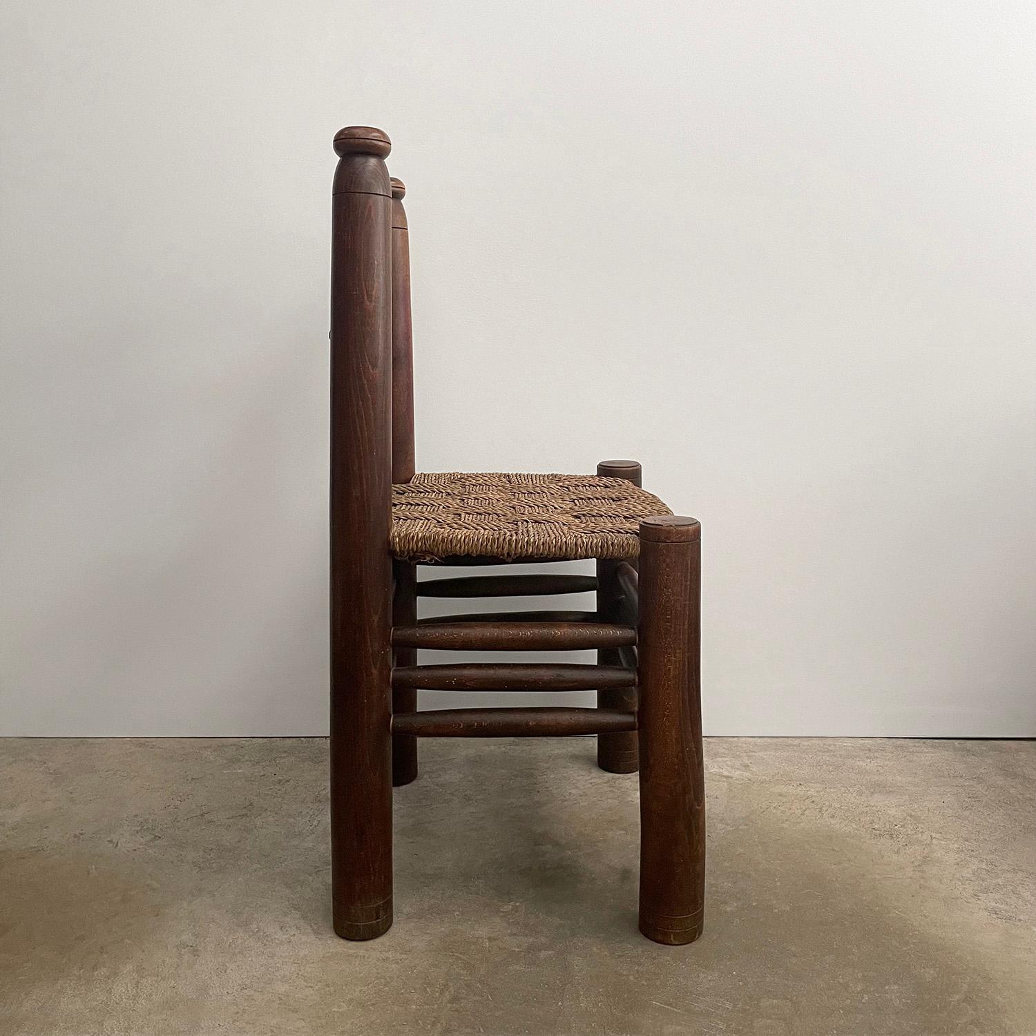 Charles Dudouyt French Oak & Rush Rope Chair In Good Condition For Sale In Los Angeles, CA