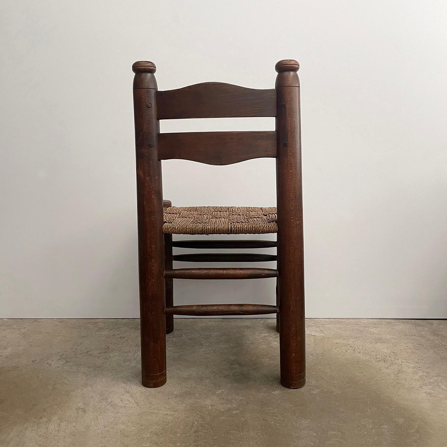 Mid-20th Century Charles Dudouyt French Oak & Rush Rope Chair For Sale
