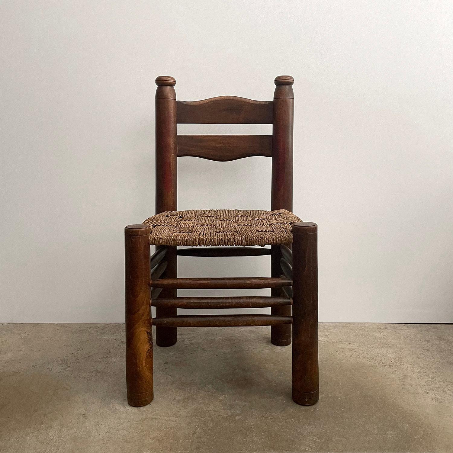 Charles Dudouyt French Oak & Rush Rope Chair For Sale 2