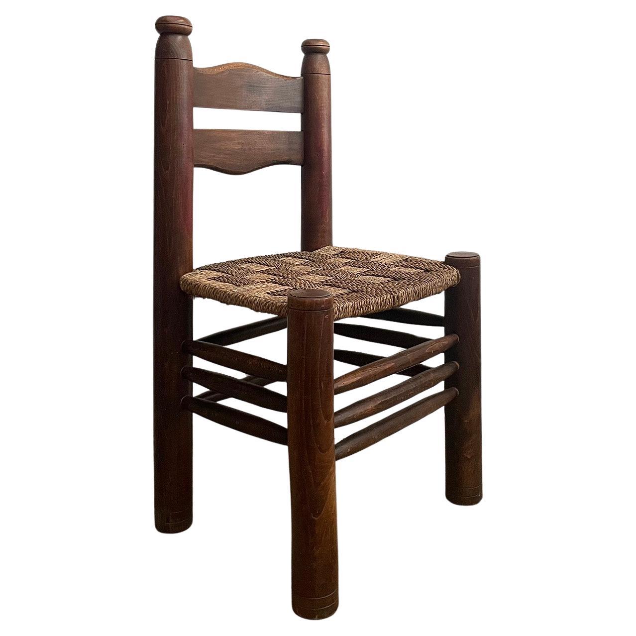 Charles Dudouyt French Oak & Rush Rope Chair For Sale