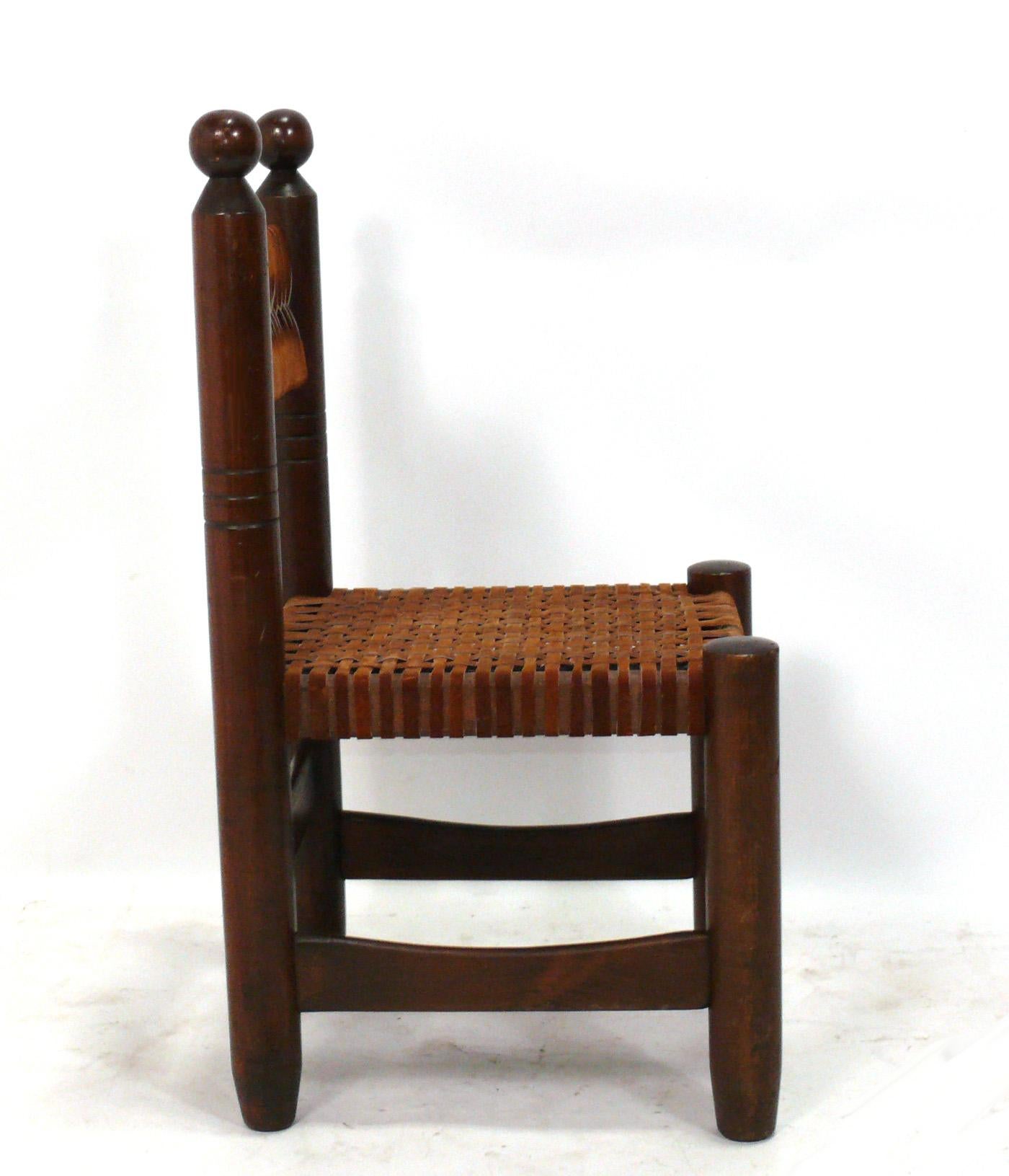 Rustic Charles Dudouyt French Woven Leather Dining Chairs For Sale
