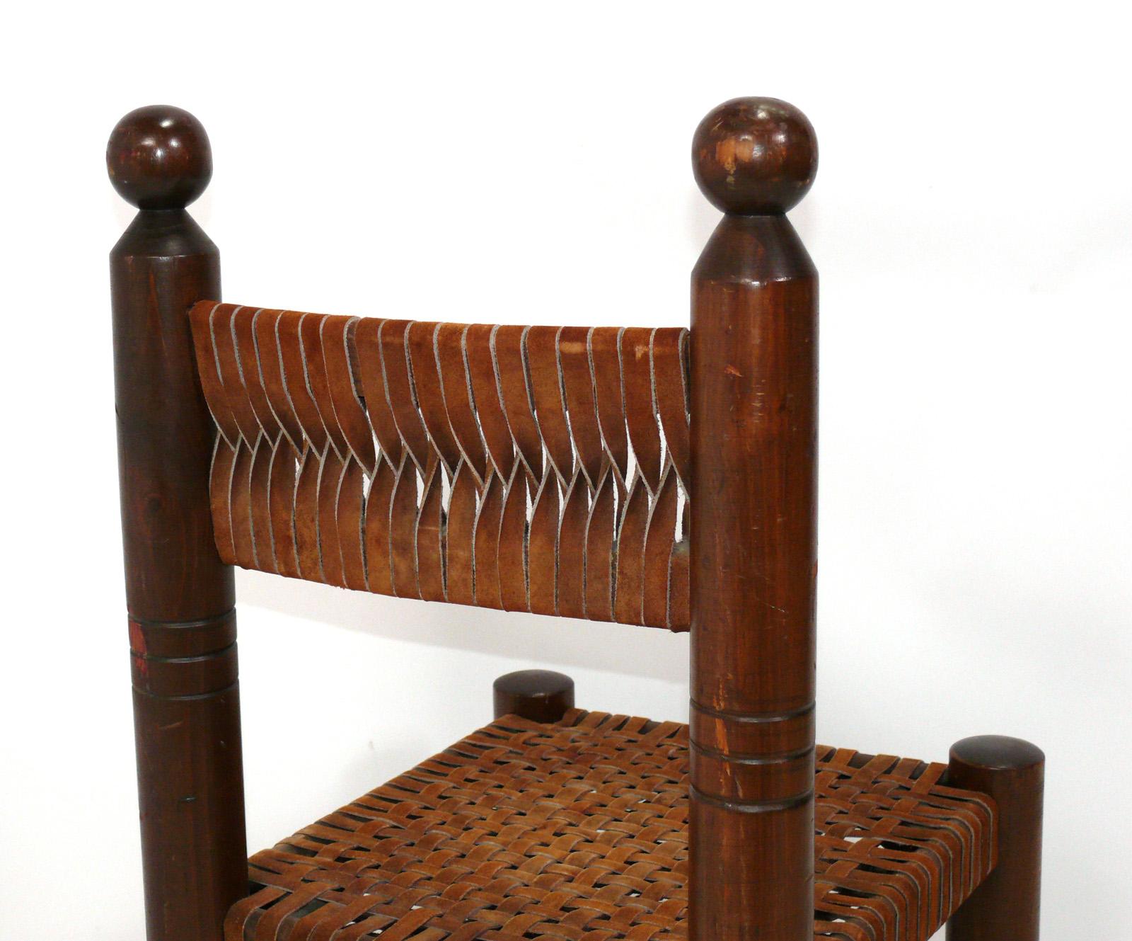 Mid-20th Century Charles Dudouyt French Woven Leather Dining Chairs For Sale