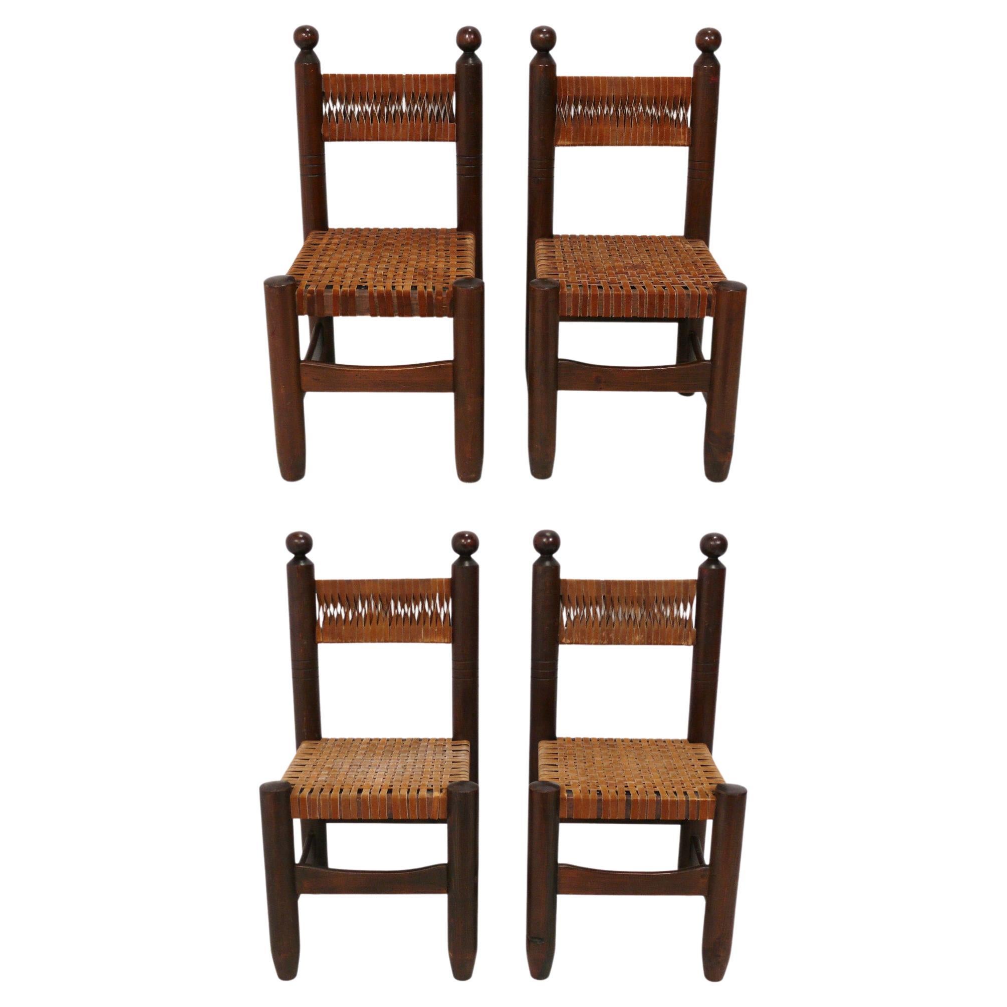 Charles Dudouyt French Woven Leather Dining Chairs For Sale