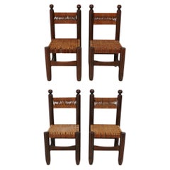 Charles Dudouyt French Woven Leather Dining Chairs