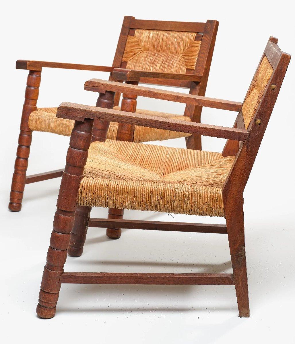 Charles Dudouyt (dans le style) 4 fauteuils en Oak avec corde circa 1940/1950.
possibilité d'acheter une paire