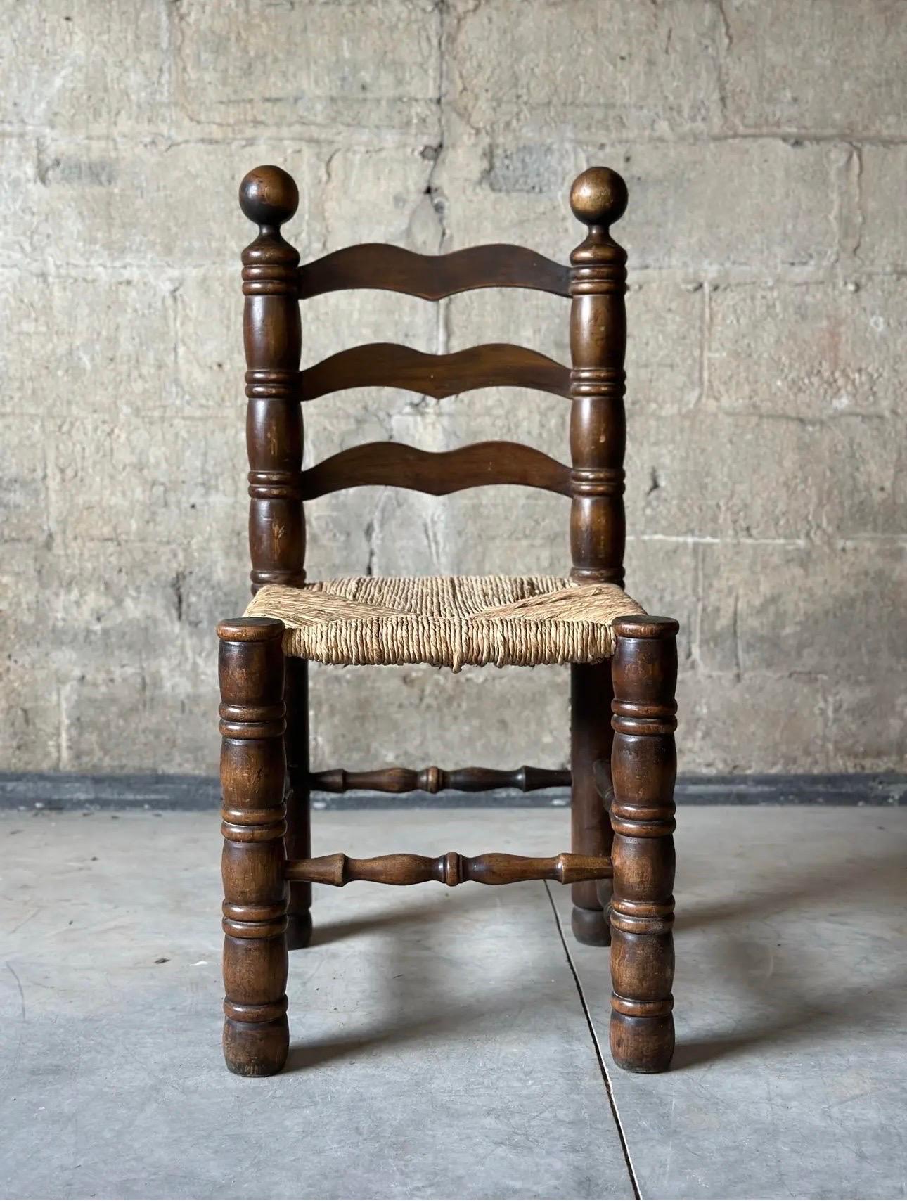 Rustic Charles Dudouyt Ladder Back Rush Seat Dining Chairs