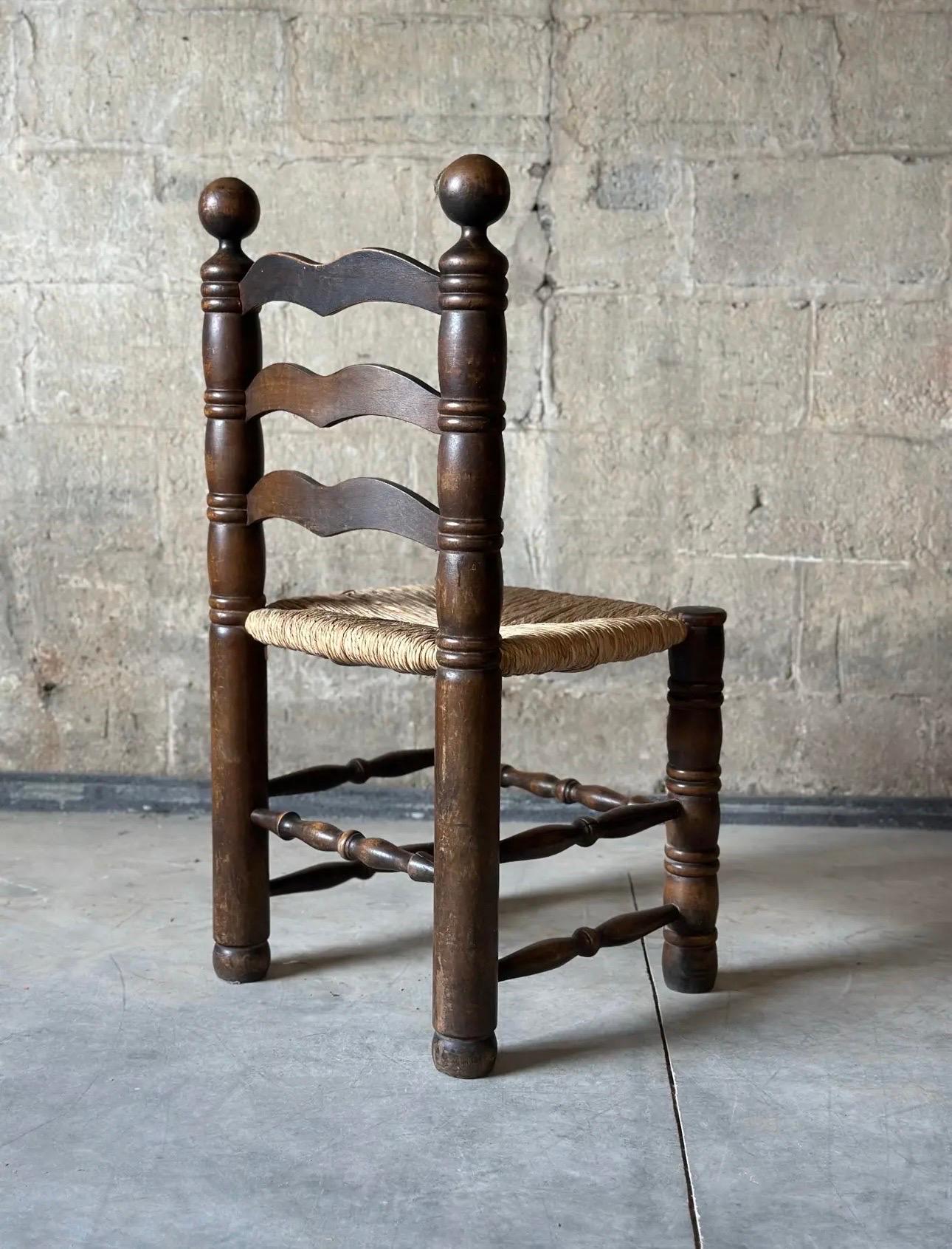 Turned Charles Dudouyt Ladder Back Rush Seat Dining Chairs