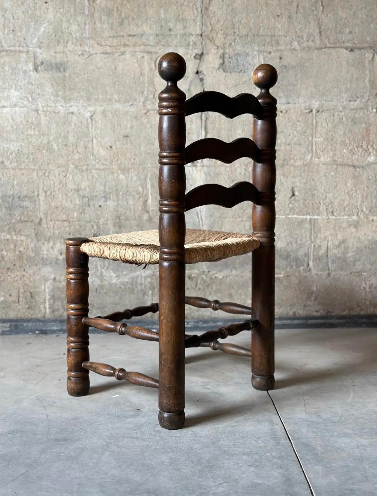 Charles Dudouyt Ladder Back Rush Seat Dining Chairs In Good Condition In Hudson, NY