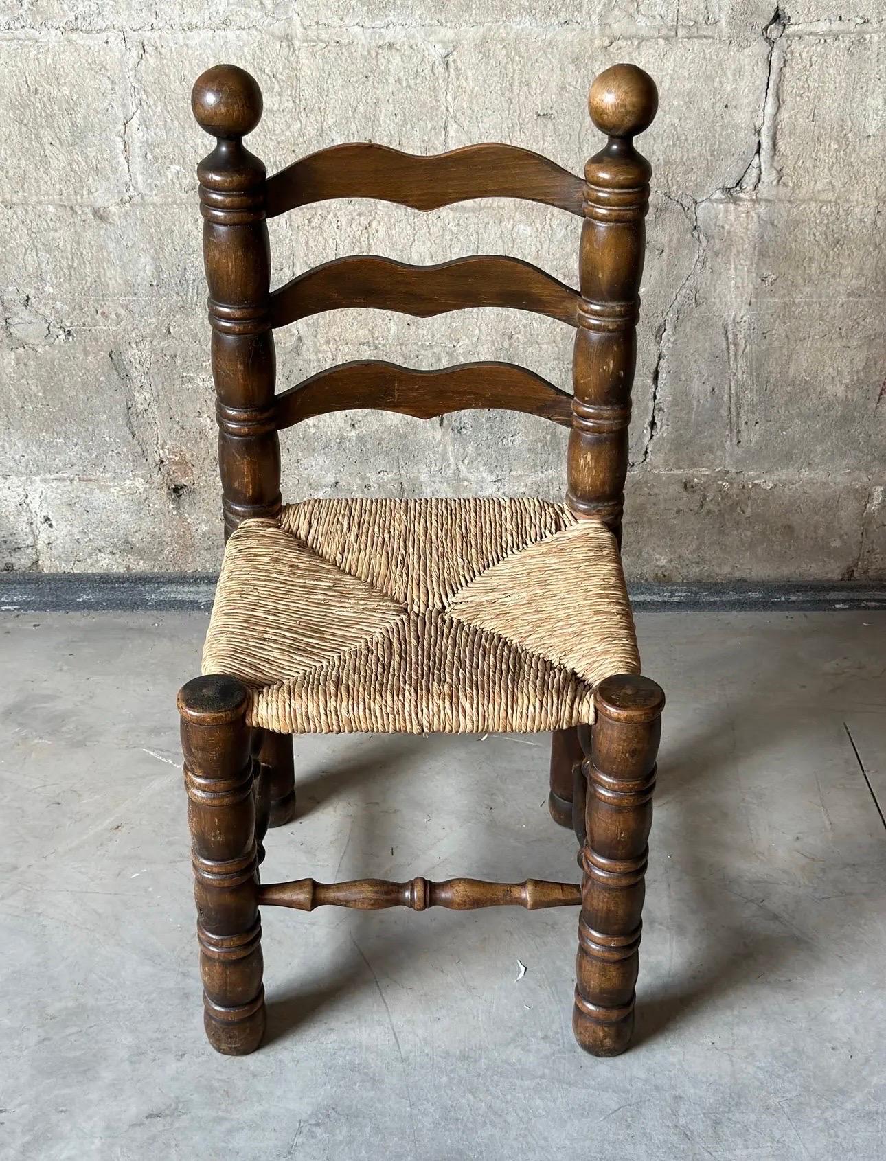 20th Century Charles Dudouyt Ladder Back Rush Seat Dining Chairs
