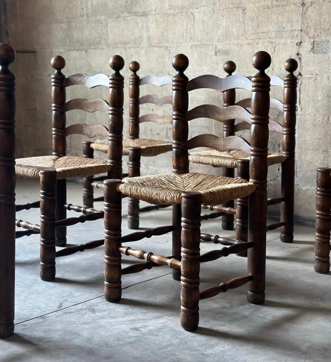 Charles Dudouyt Ladder Back Rush Seat Dining Chairs 1