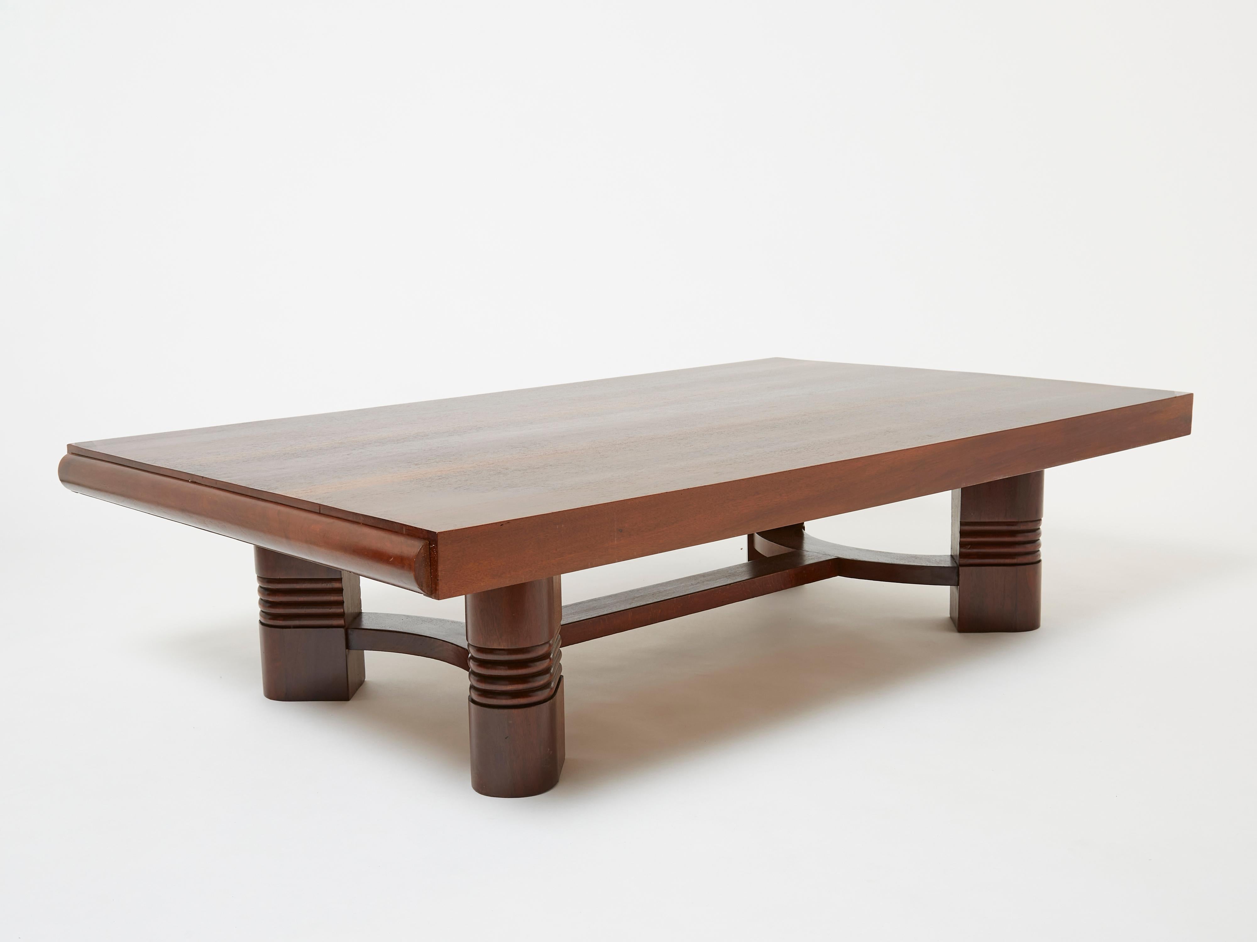 Charles Dudouyt large Modernist walnut coffee table 1940 For Sale 2