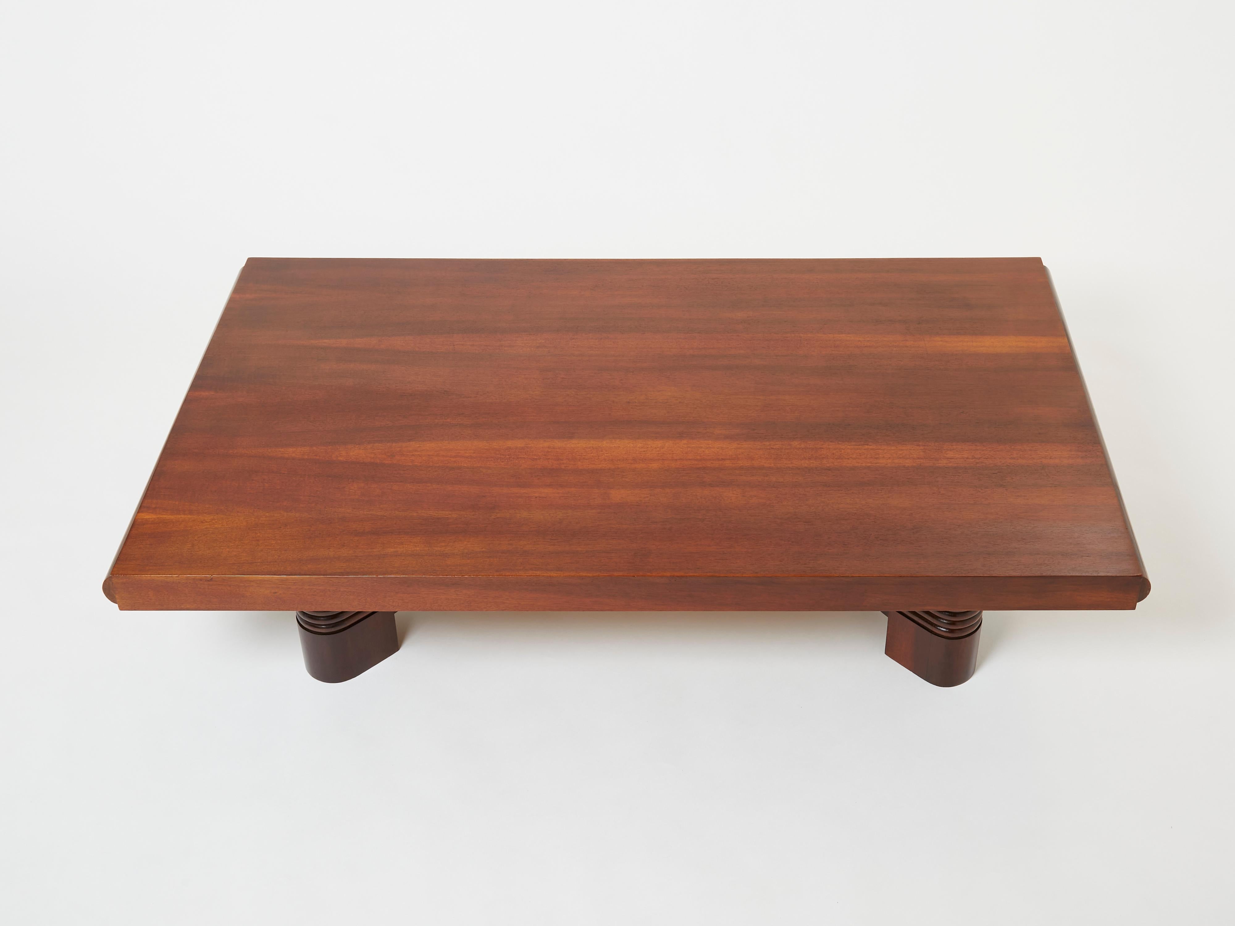 Charles Dudouyt large Modernist walnut coffee table 1940 For Sale 3