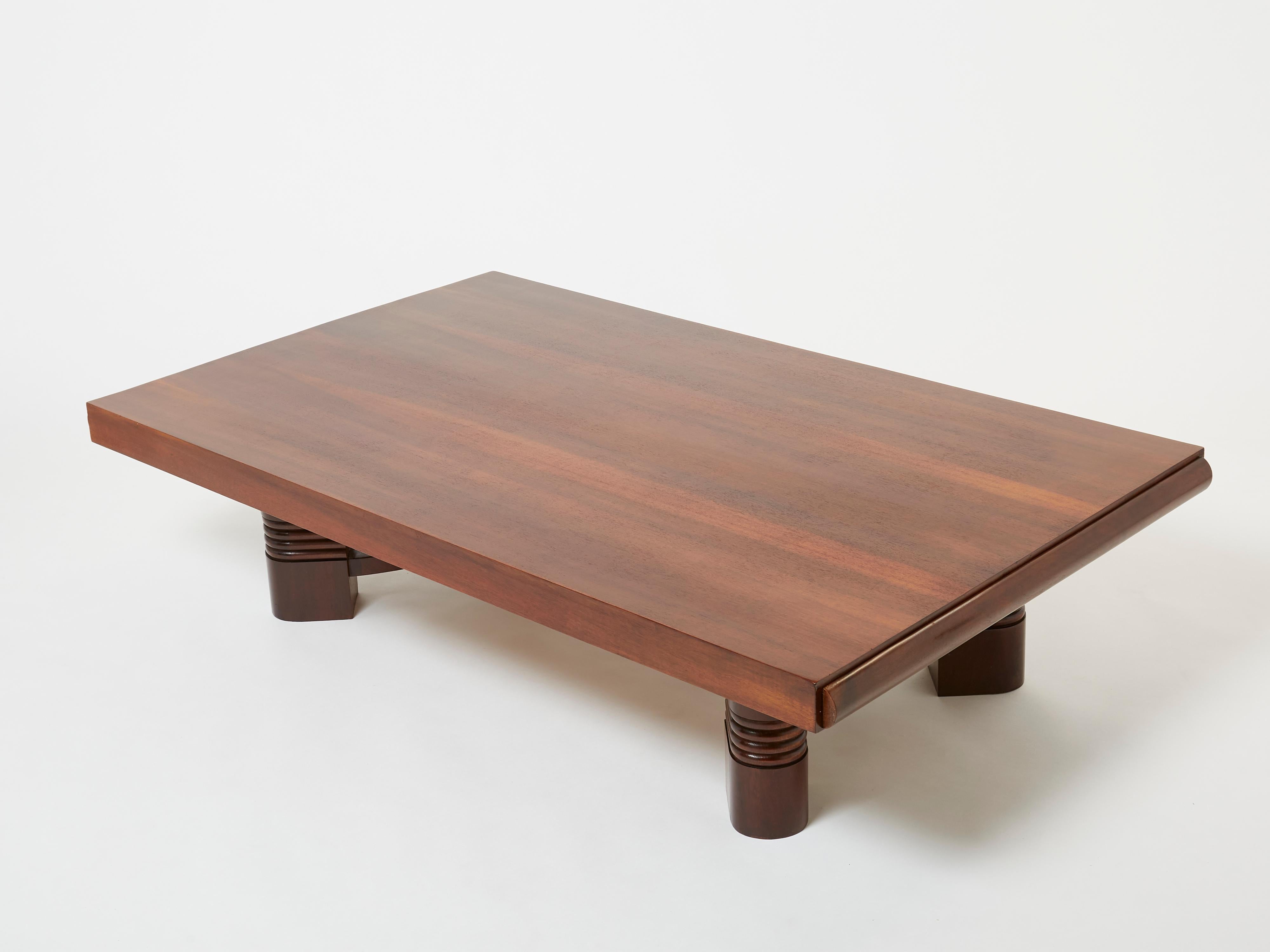 Charles Dudouyt large Modernist walnut coffee table 1940 For Sale 5