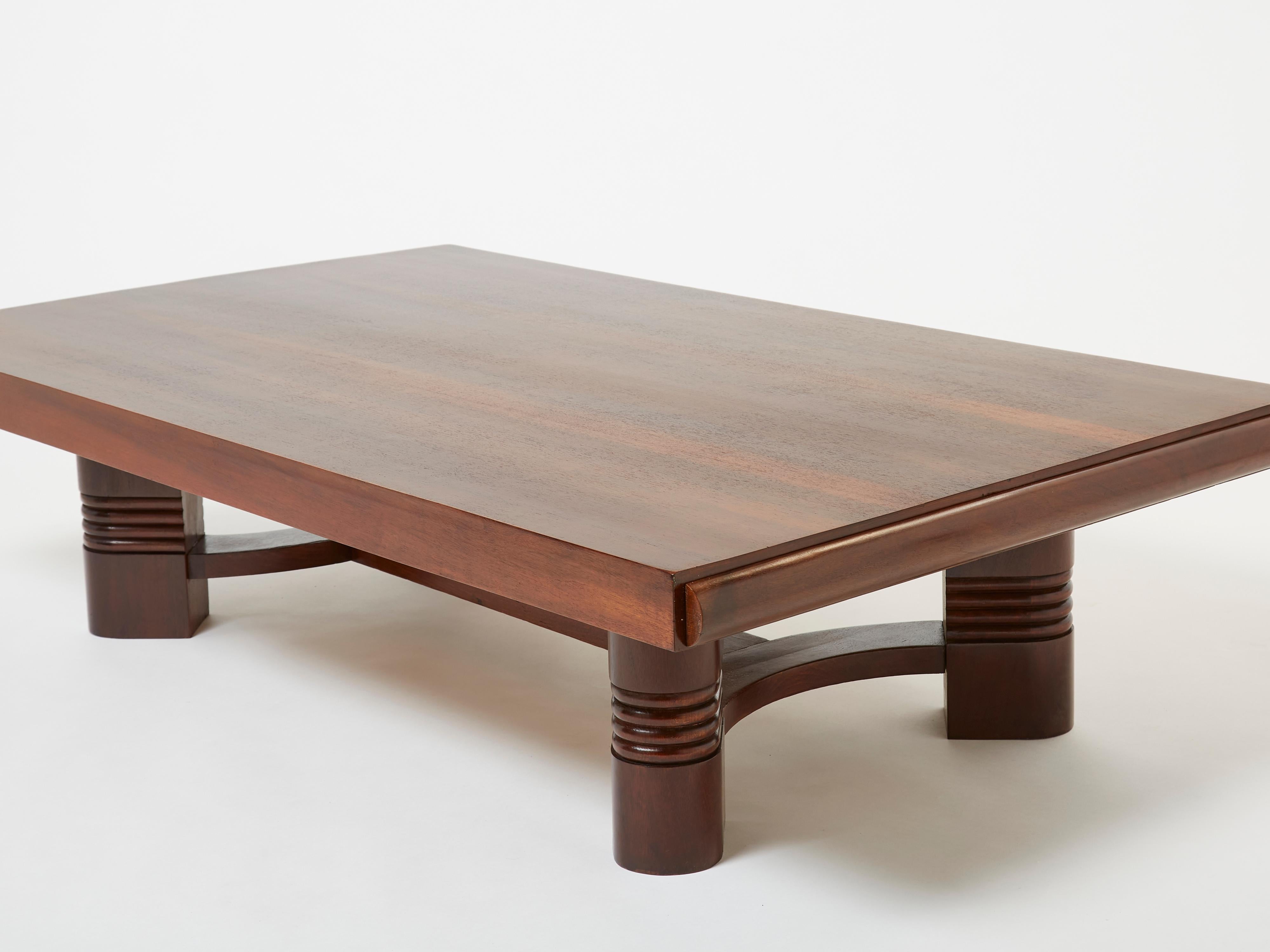 Art Deco Charles Dudouyt large Modernist walnut coffee table 1940 For Sale