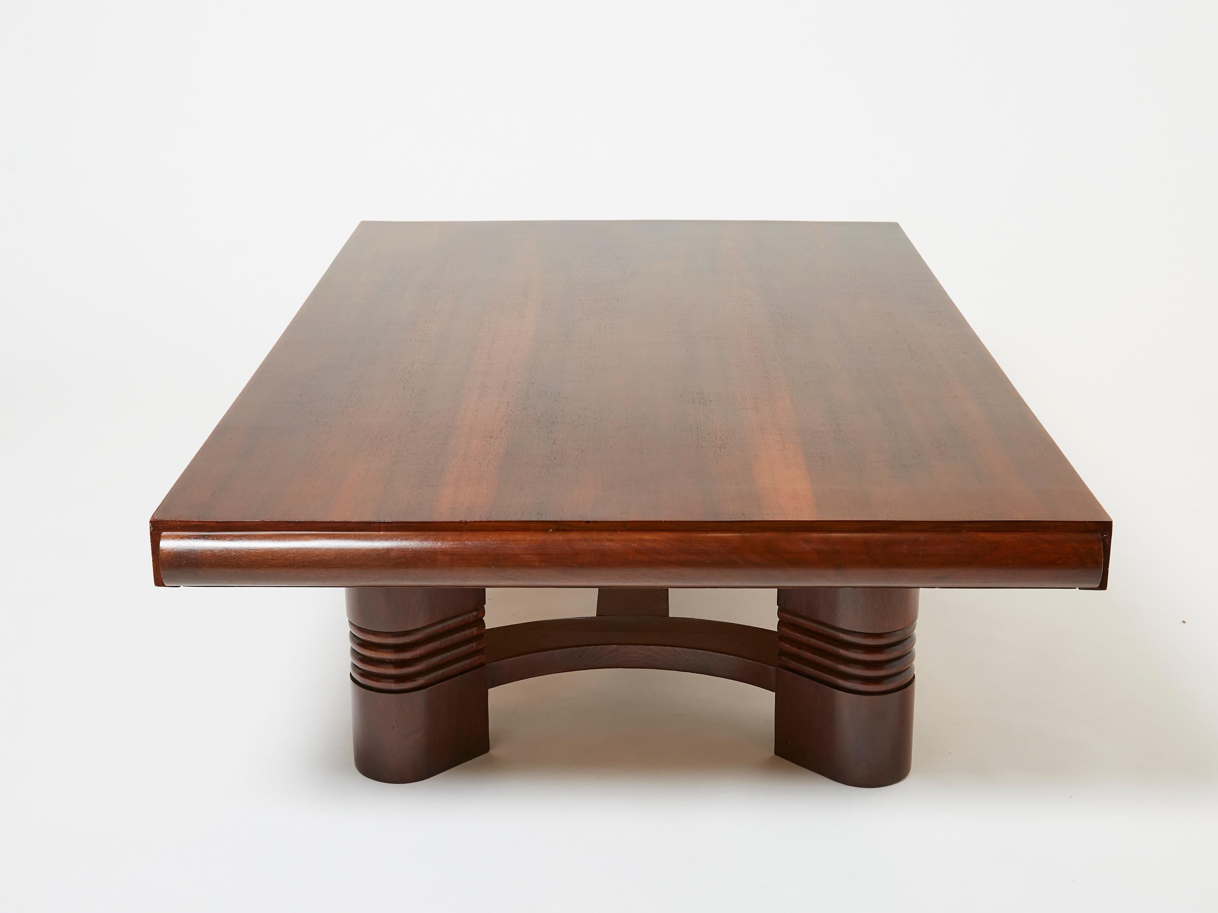 French Charles Dudouyt large Modernist walnut coffee table 1940 For Sale