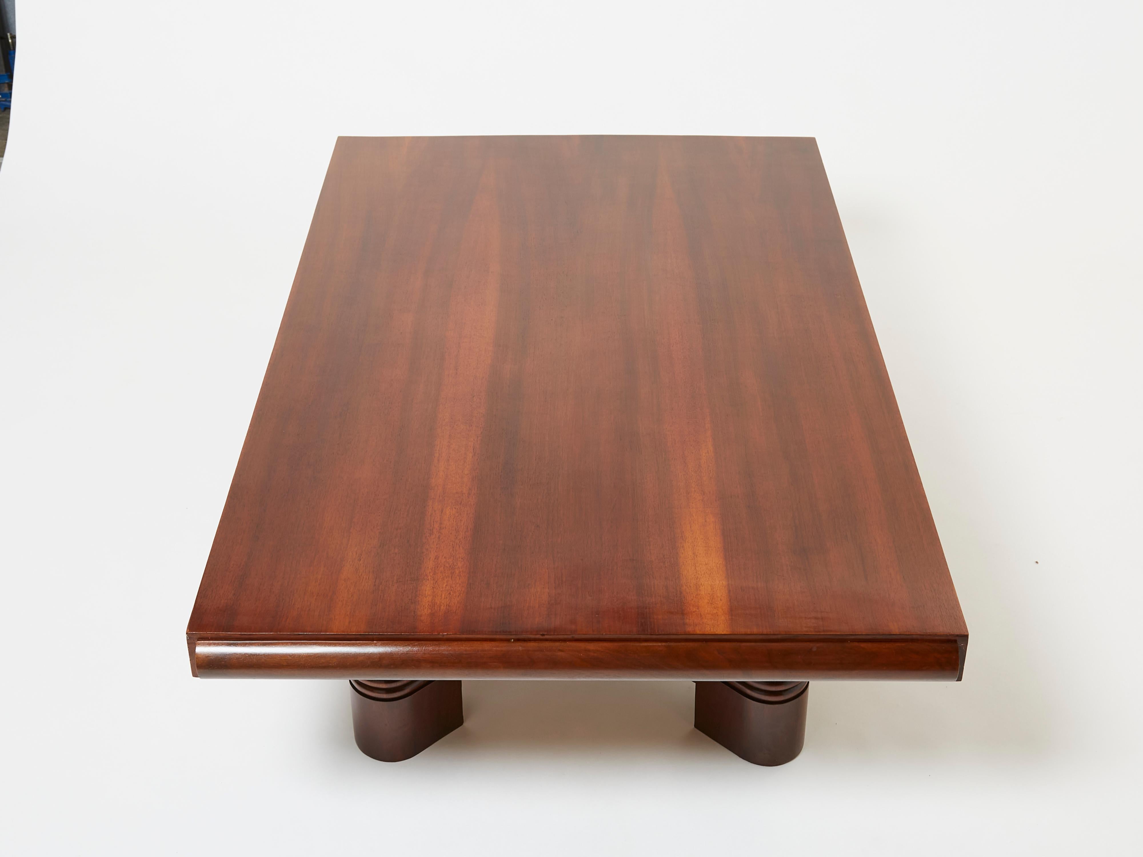 Charles Dudouyt large Modernist walnut coffee table 1940 In Good Condition For Sale In Paris, IDF