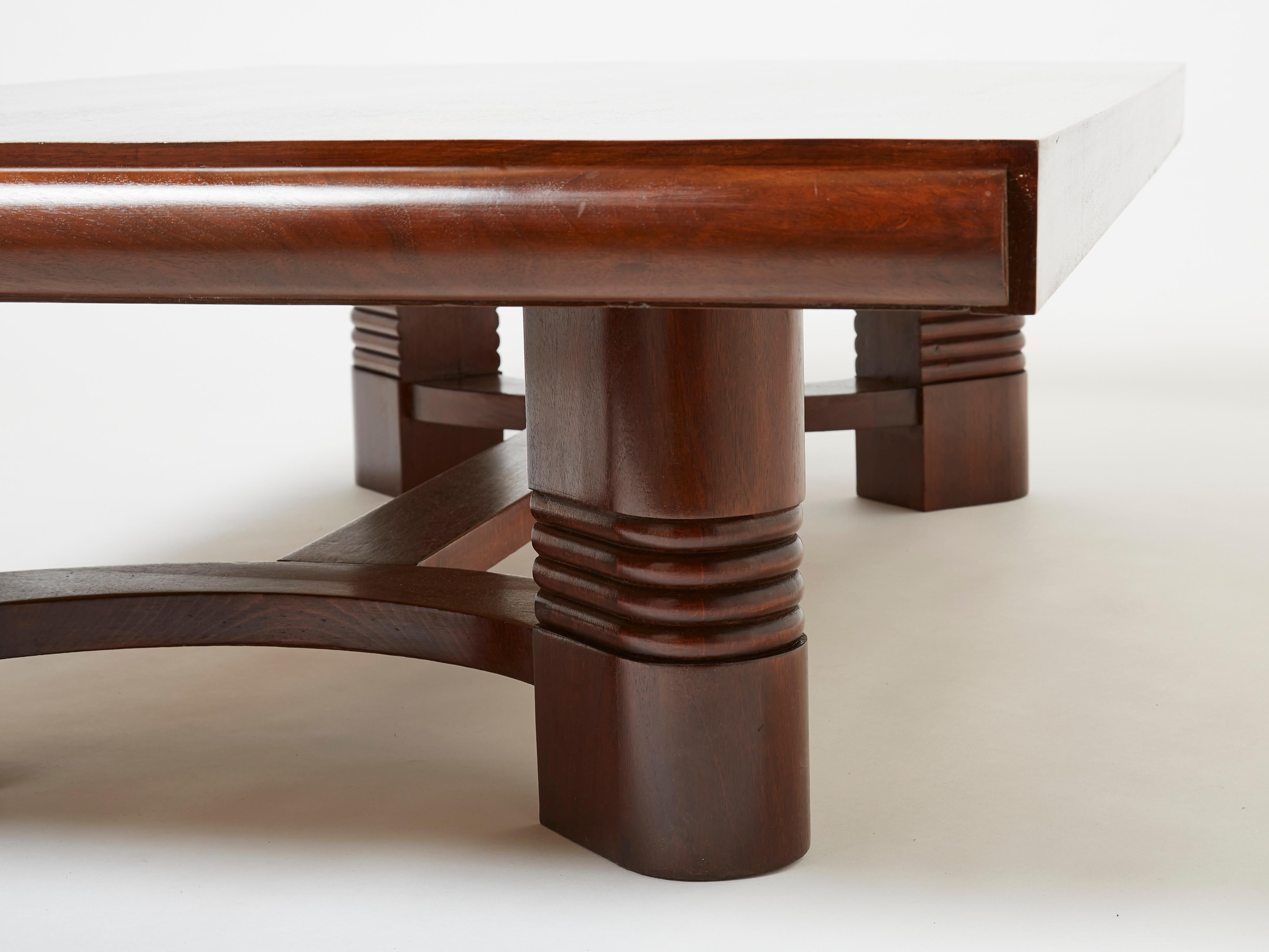 Mid-20th Century Charles Dudouyt large Modernist walnut coffee table 1940 For Sale