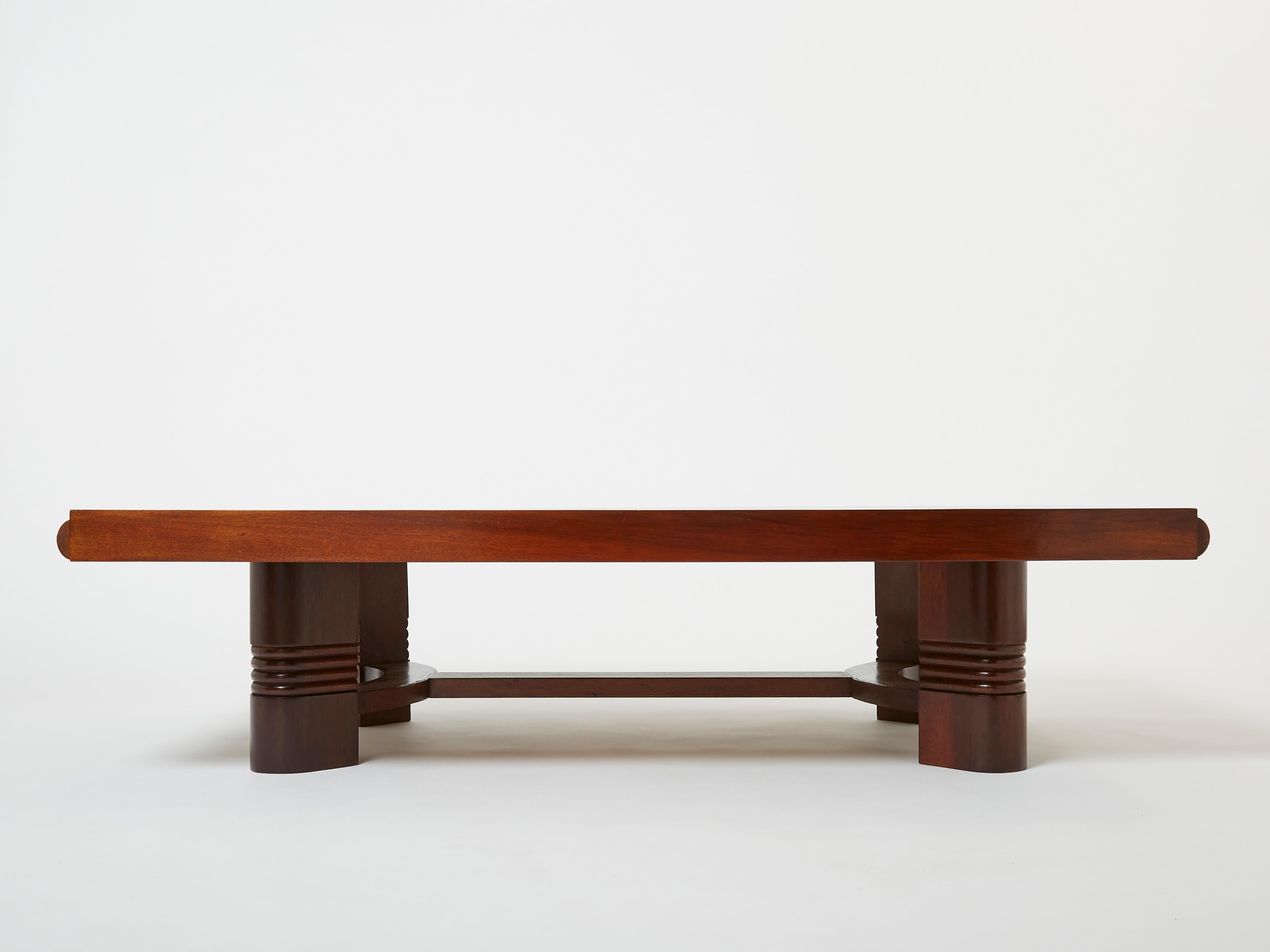 Walnut Charles Dudouyt large Modernist walnut coffee table 1940 For Sale