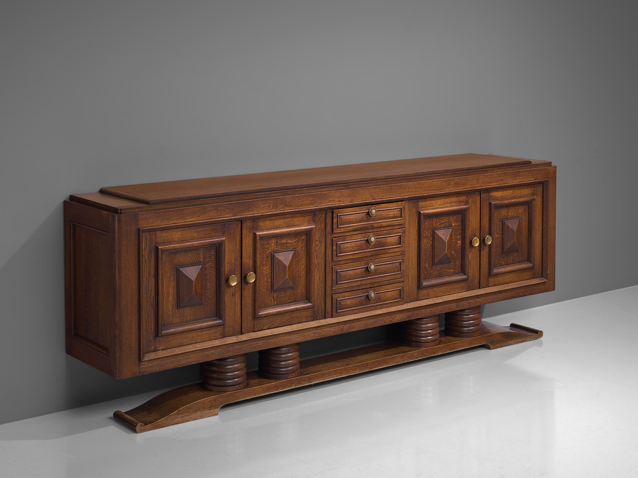Oak Charles Dudouyt Large Art Deco Credenza
