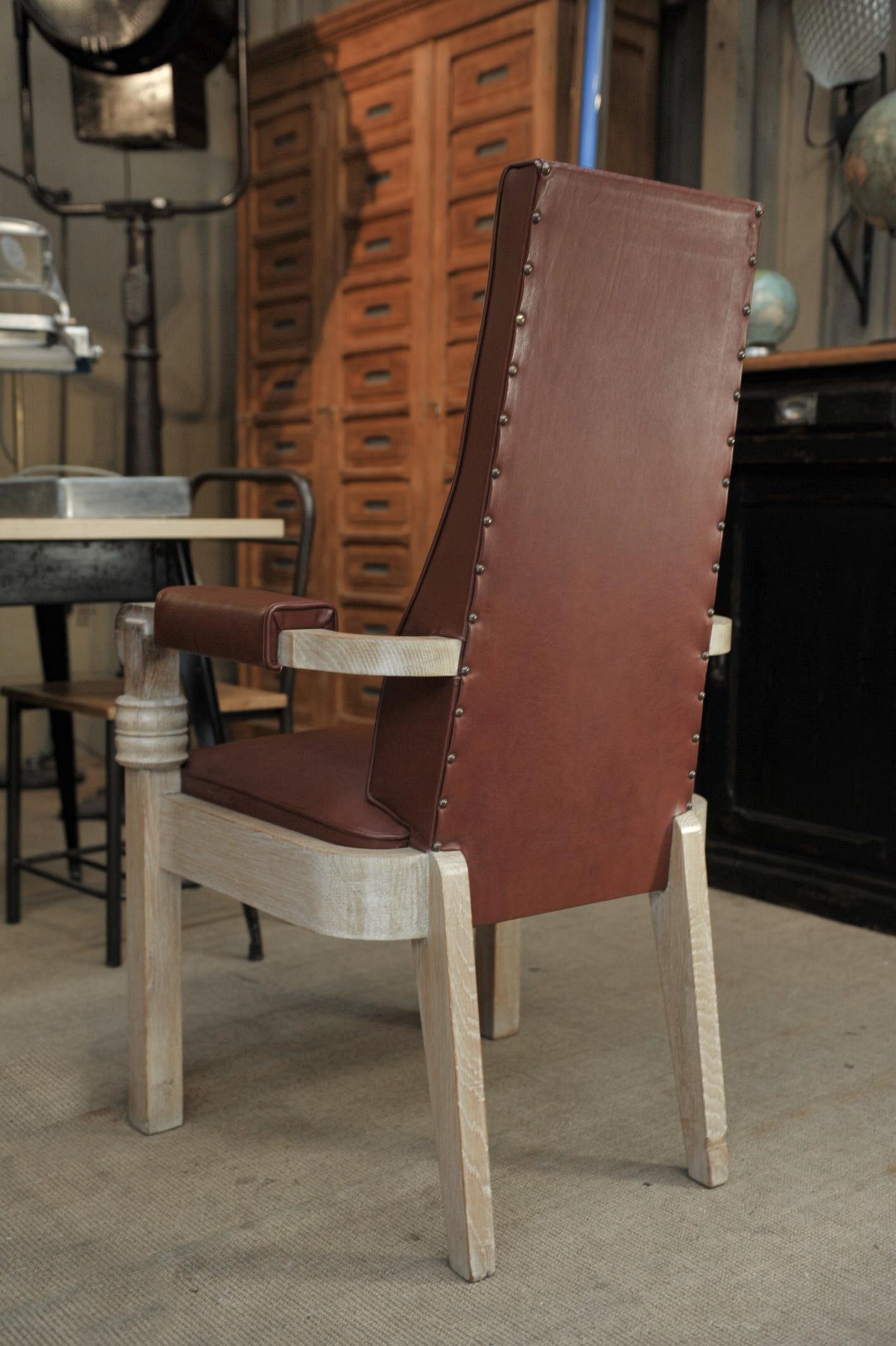 Mid-20th Century Charles Dudouyt Leather and Oak French Armchair, circa 1940
