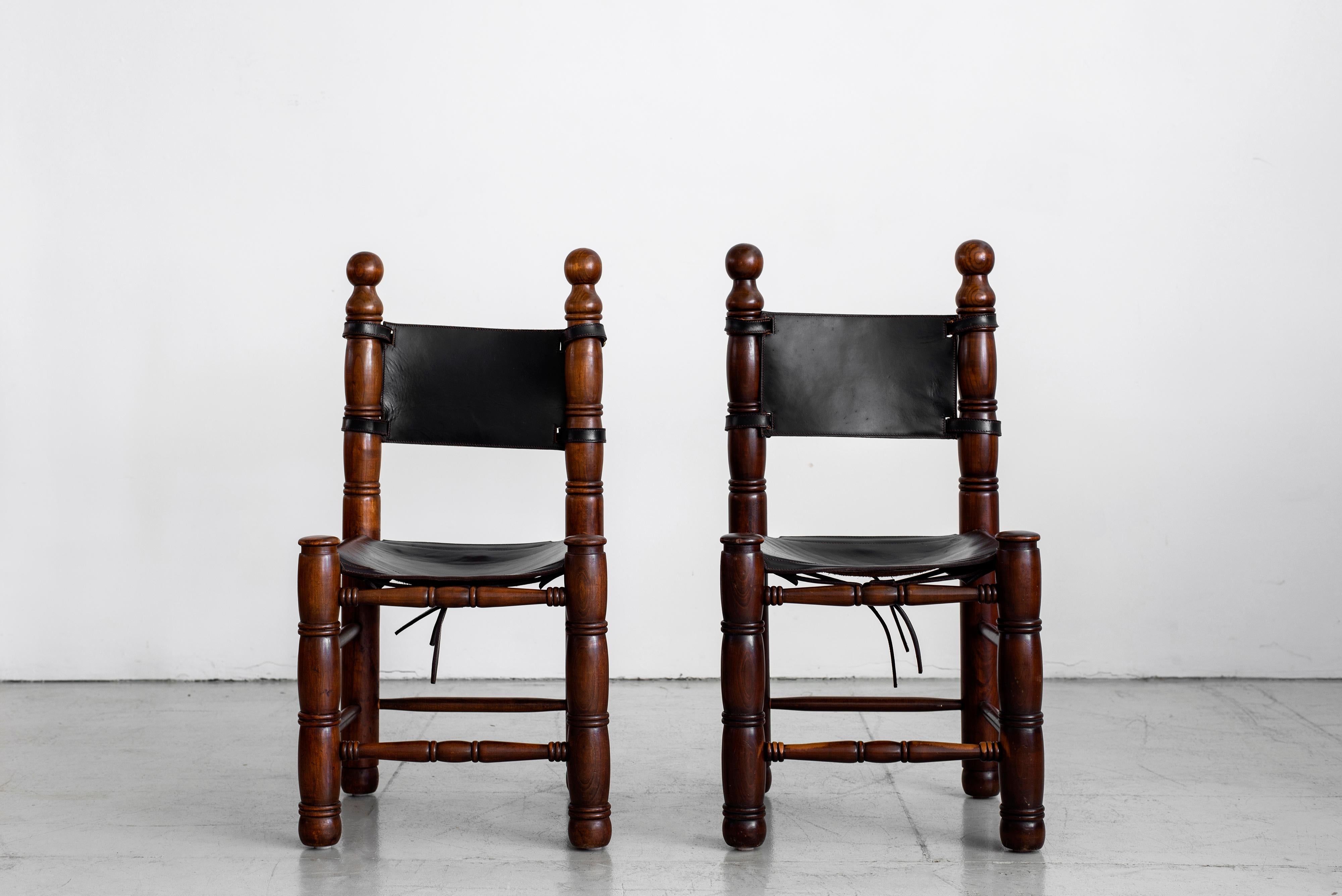 French Charles Dudouyt Leather Chairs