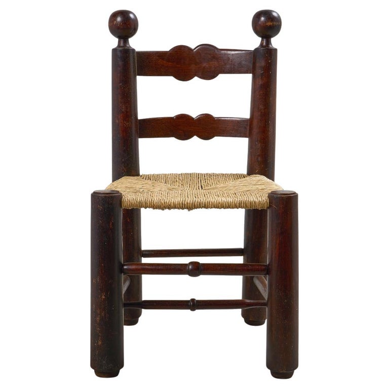 Charles Dudouyt Walnut Chair with Rush Seat, contemporary, offered by Schumacher