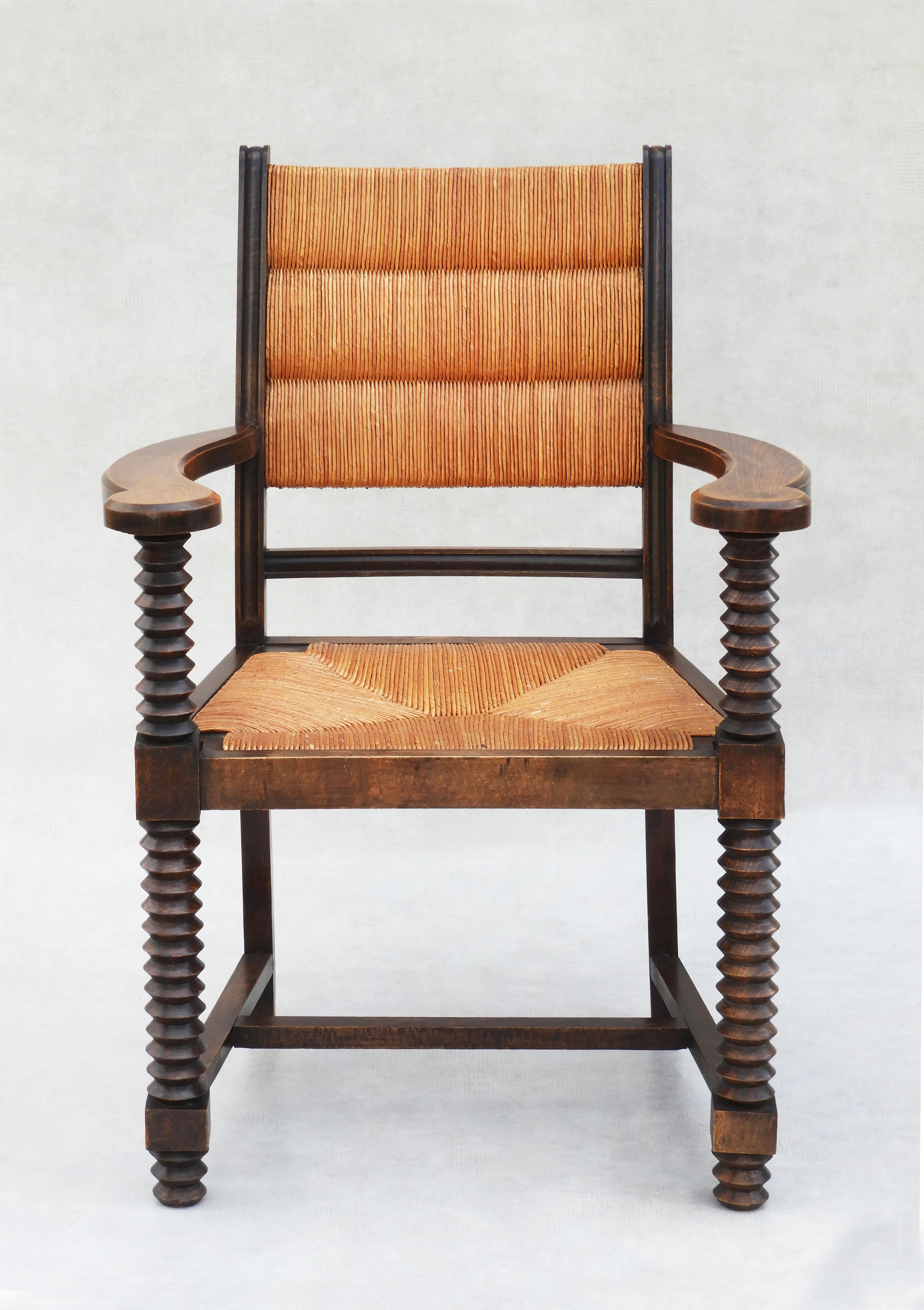 French Charles Dudouyt Oak and Rush Armchair C1940s