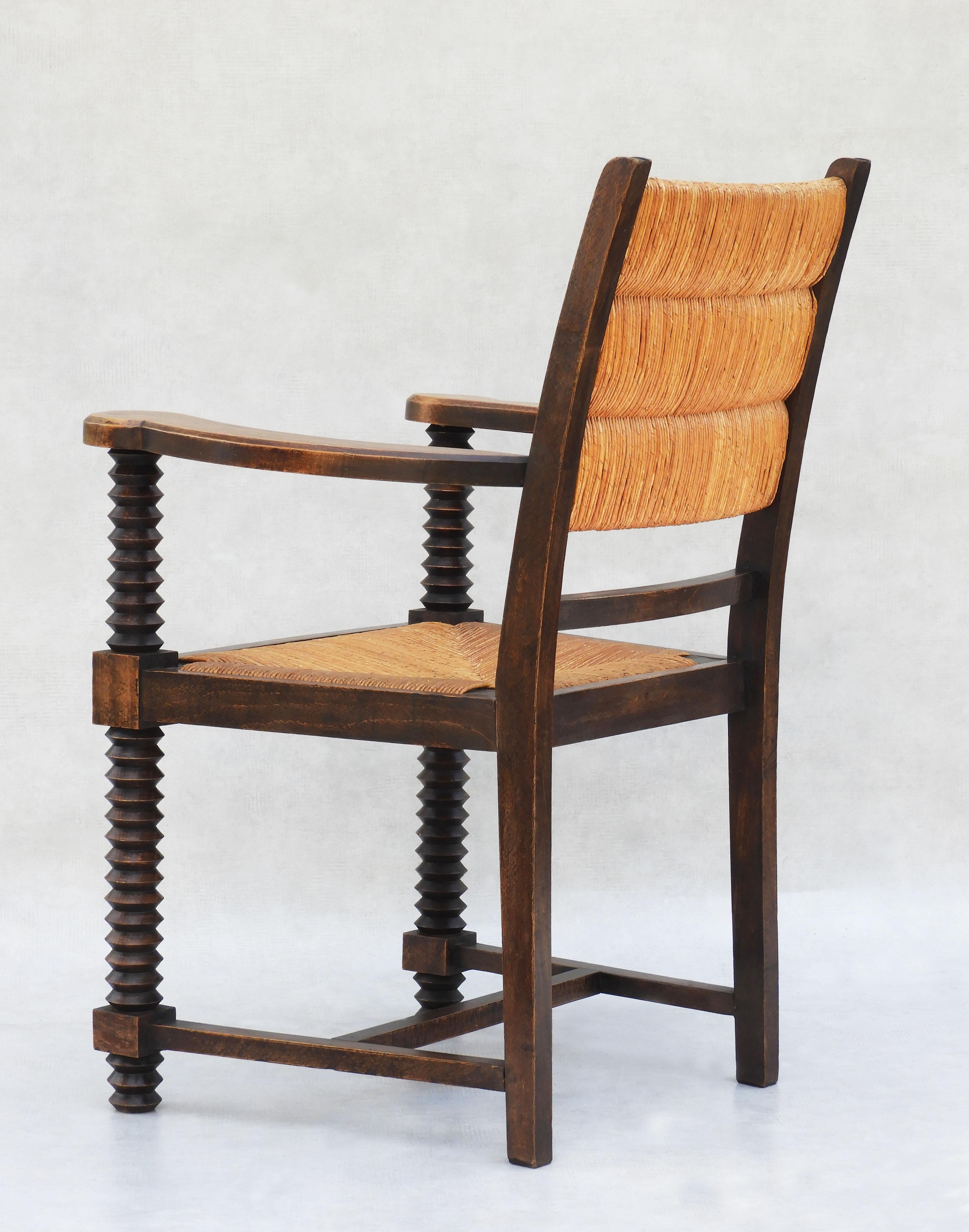 Charles Dudouyt Oak and Rush Armchair C1940s In Good Condition In Trensacq, FR