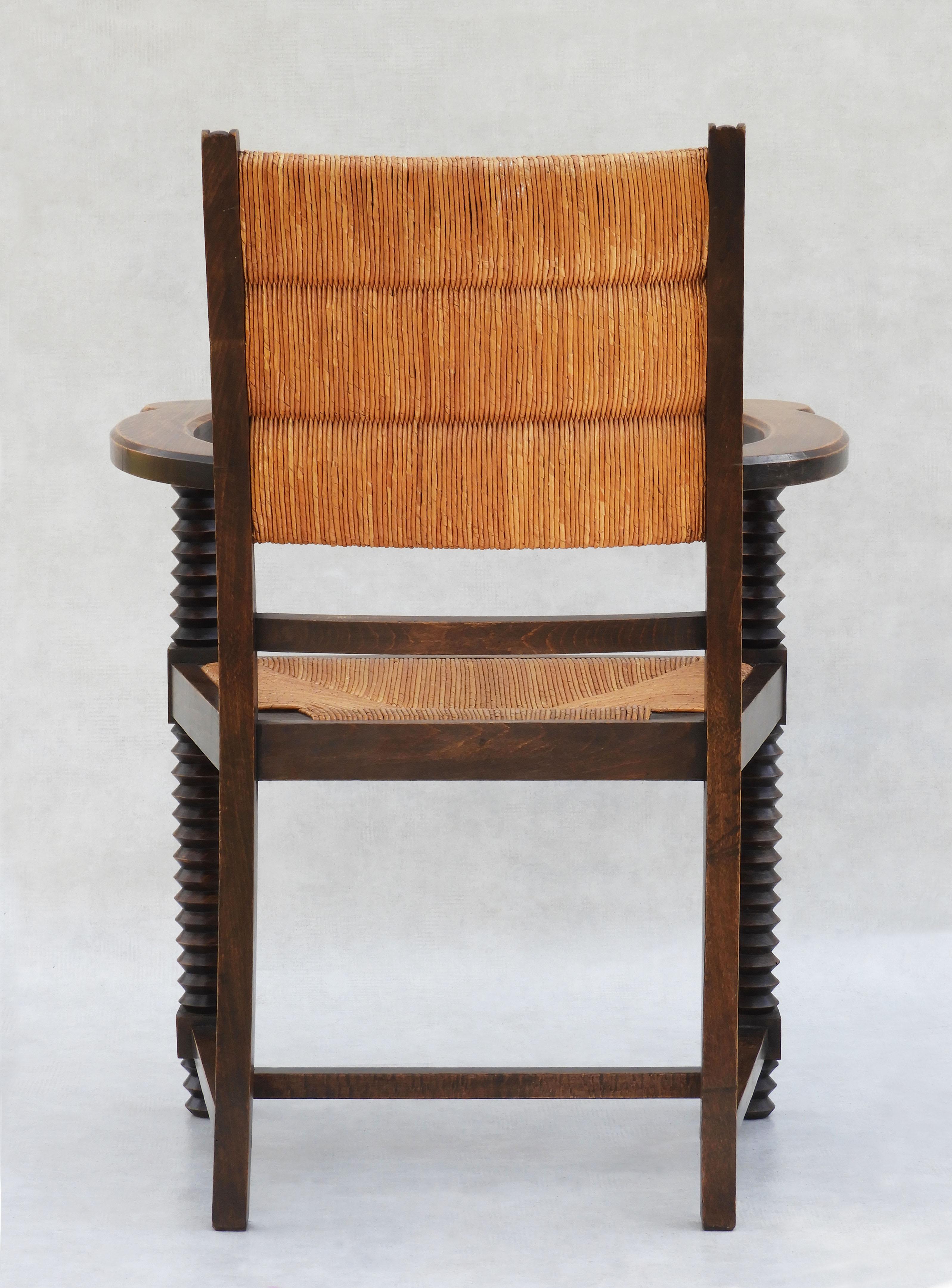 20th Century Charles Dudouyt Oak and Rush Armchair C1940s