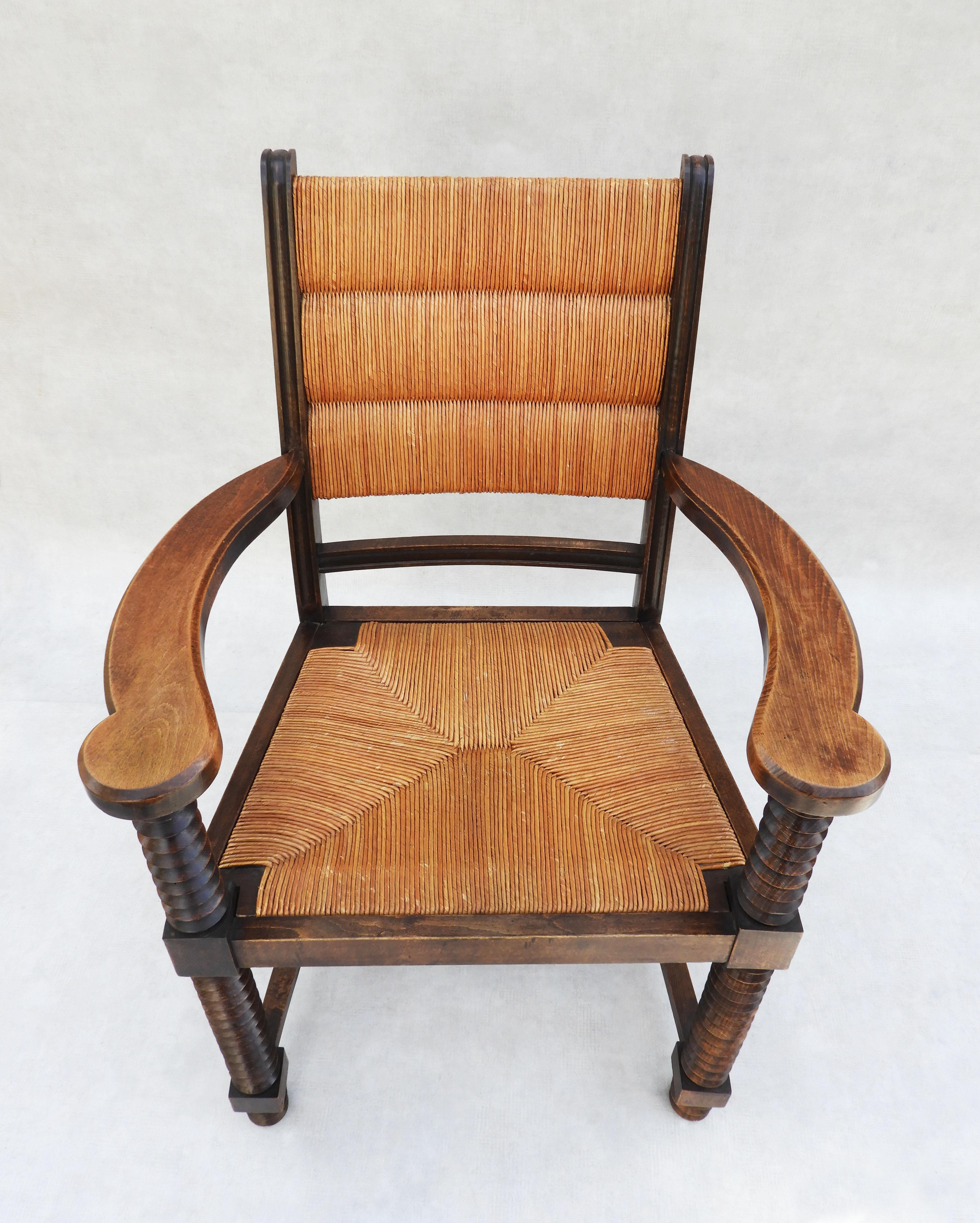 Charles Dudouyt Oak and Rush Armchair C1940s 1