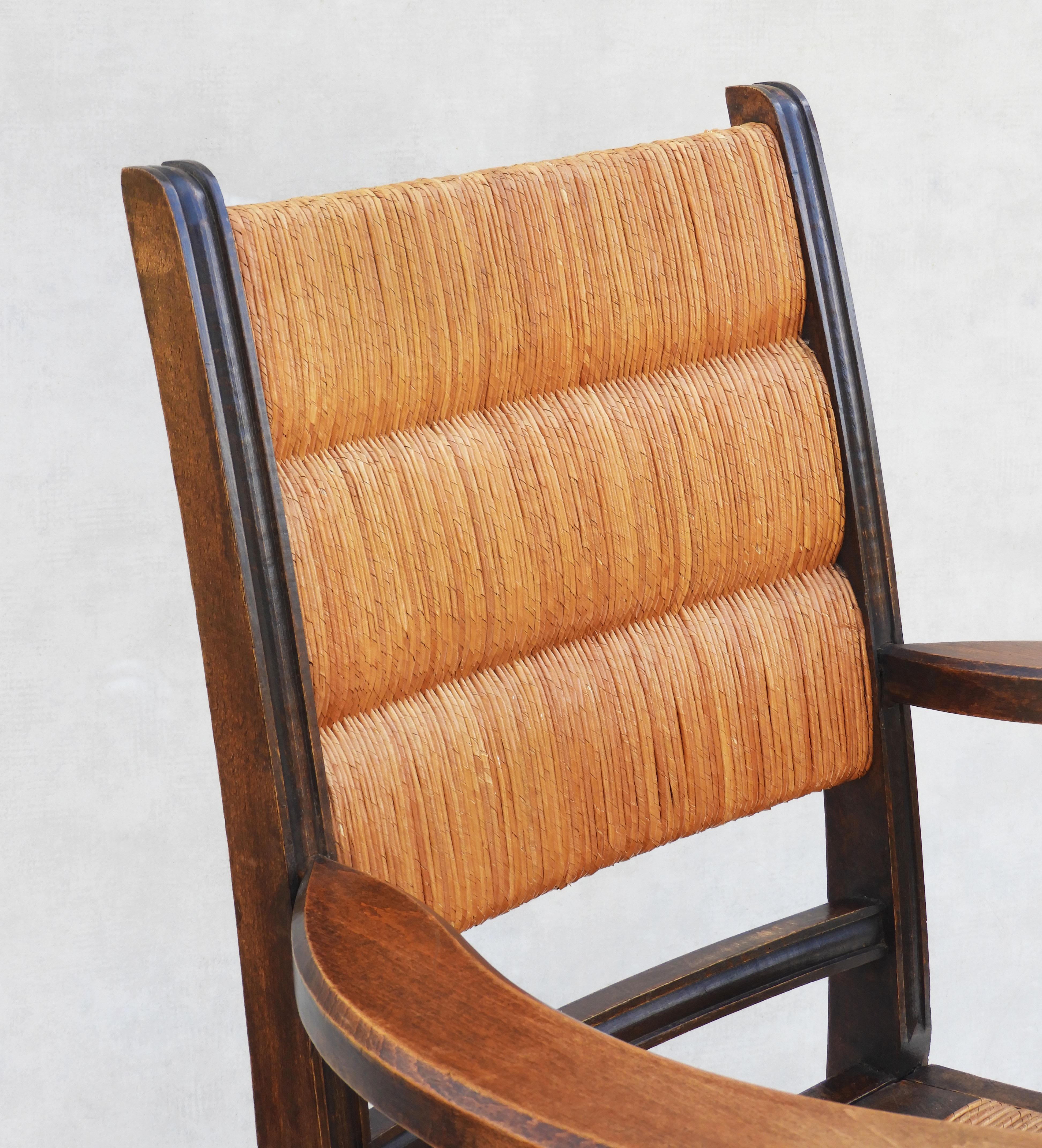 Charles Dudouyt Oak and Rush Armchair C1940s 2